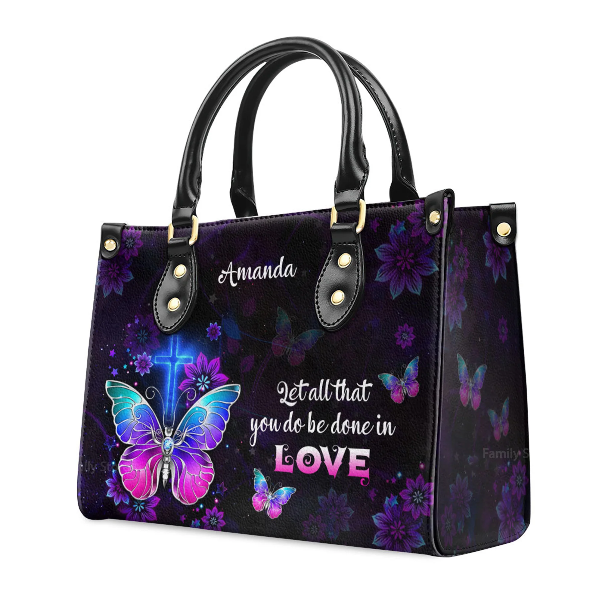 Corinthians 16:14 Personalized Leather Handbag With Handle - Unique Personalized Leather Handbag - AT4080837 - Image 3