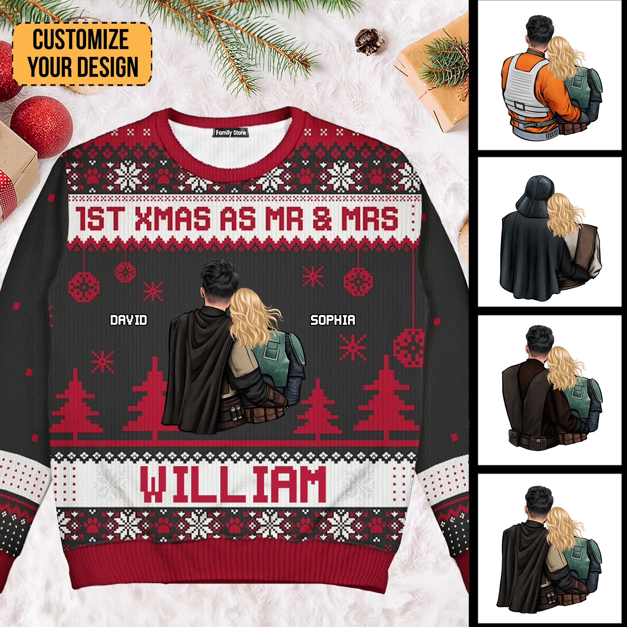 Frist Xmas As Mr & Mrs  Stwa - Personalized Ugly Sweatshirt - Gift For Couple, Husband Wife - CL19 NH96 - Image 2