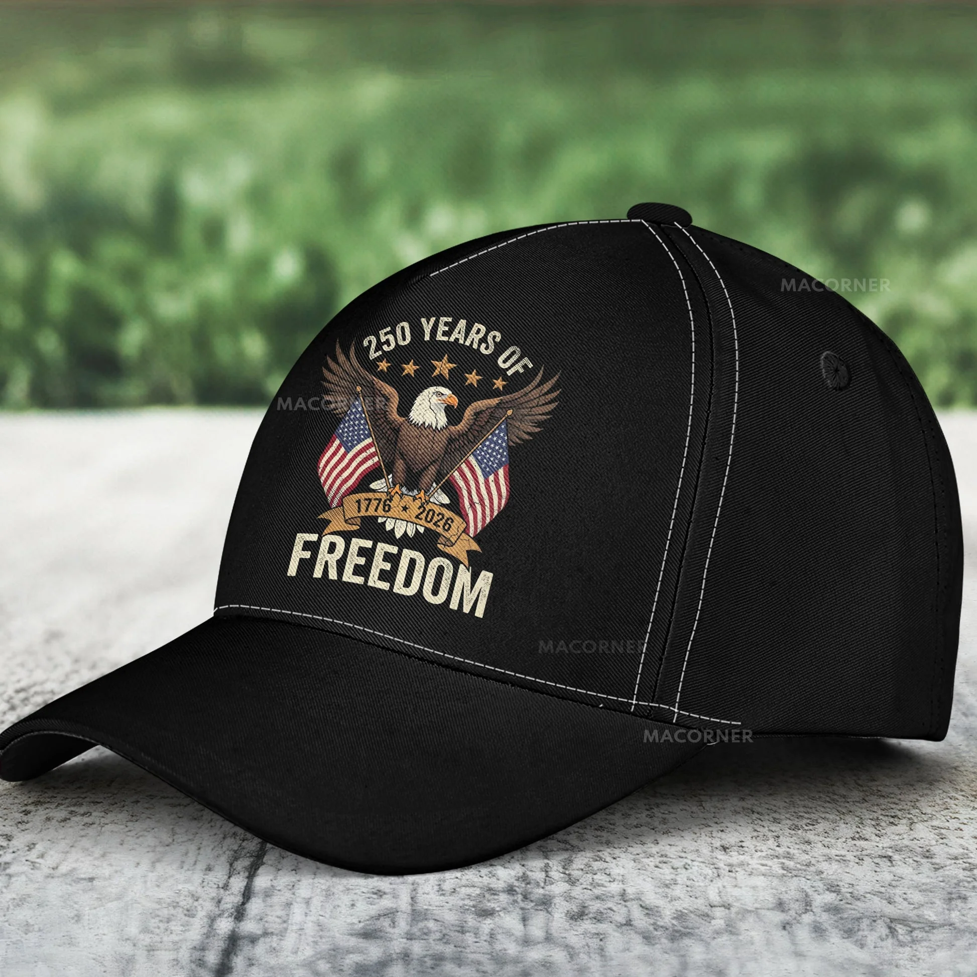 250 Years of Freedom Vintage Eagle & Dual Flags - Personalized Classic Cap - Gift For Patriotic, Veteran | HN02 - Image 2