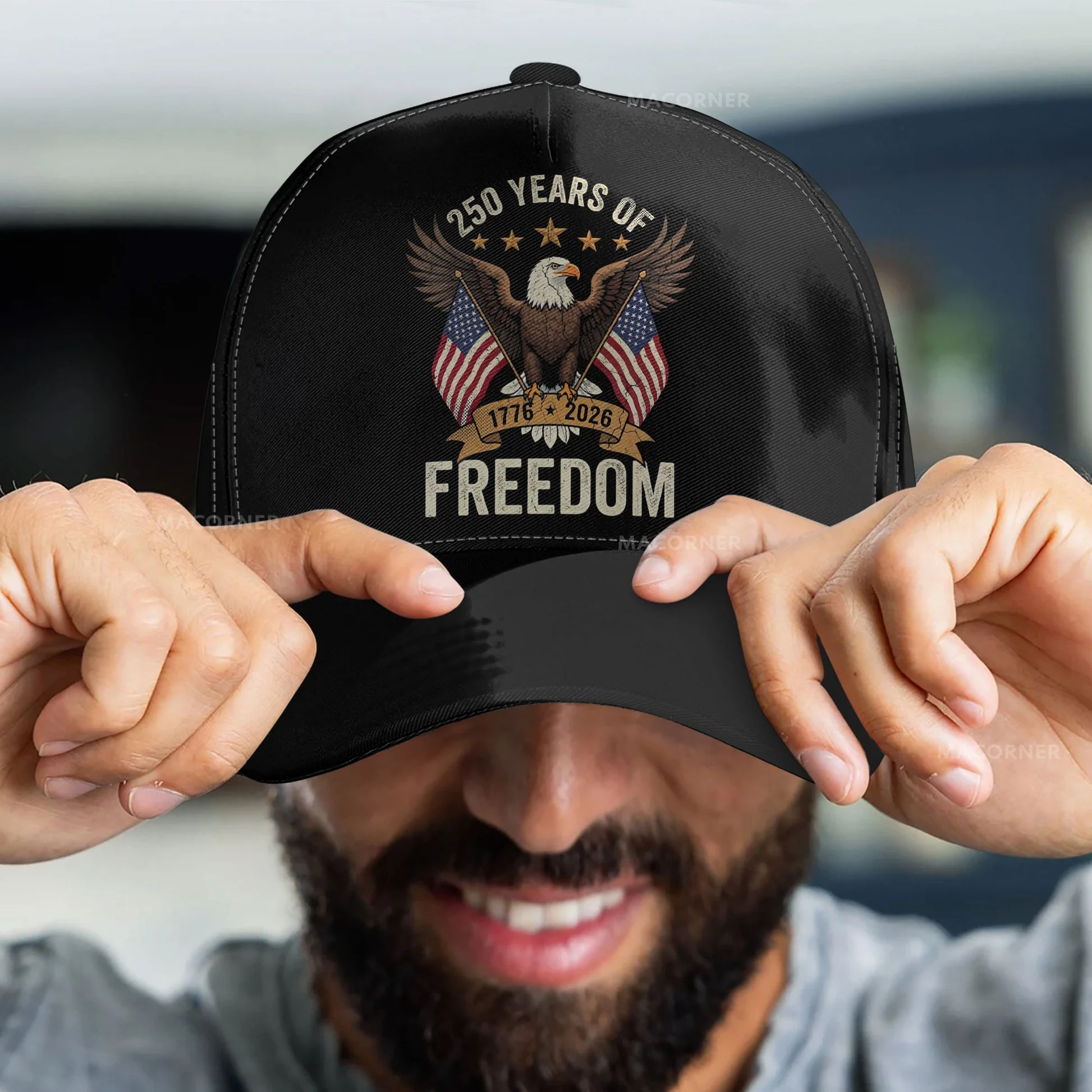 250 Years of Freedom Vintage Eagle & Dual Flags - Personalized Classic Cap - Gift For Patriotic, Veteran | HN02 - Image 4