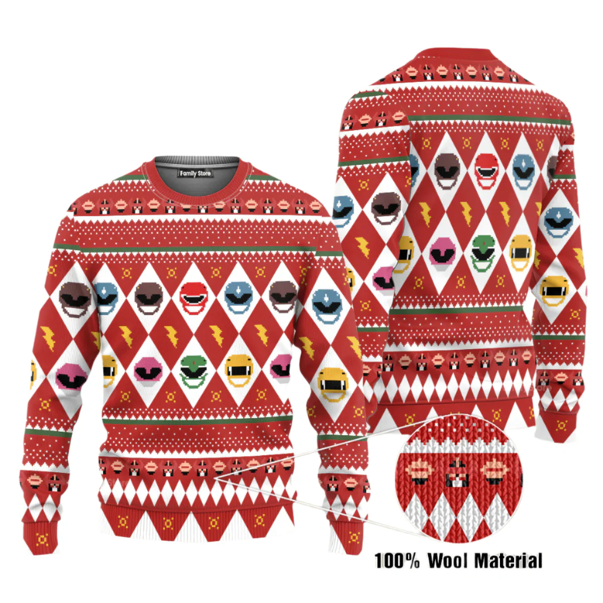 Red Mighty Morphin Power Rangers - Christmas Ugly Sweatshirt - Image 3
