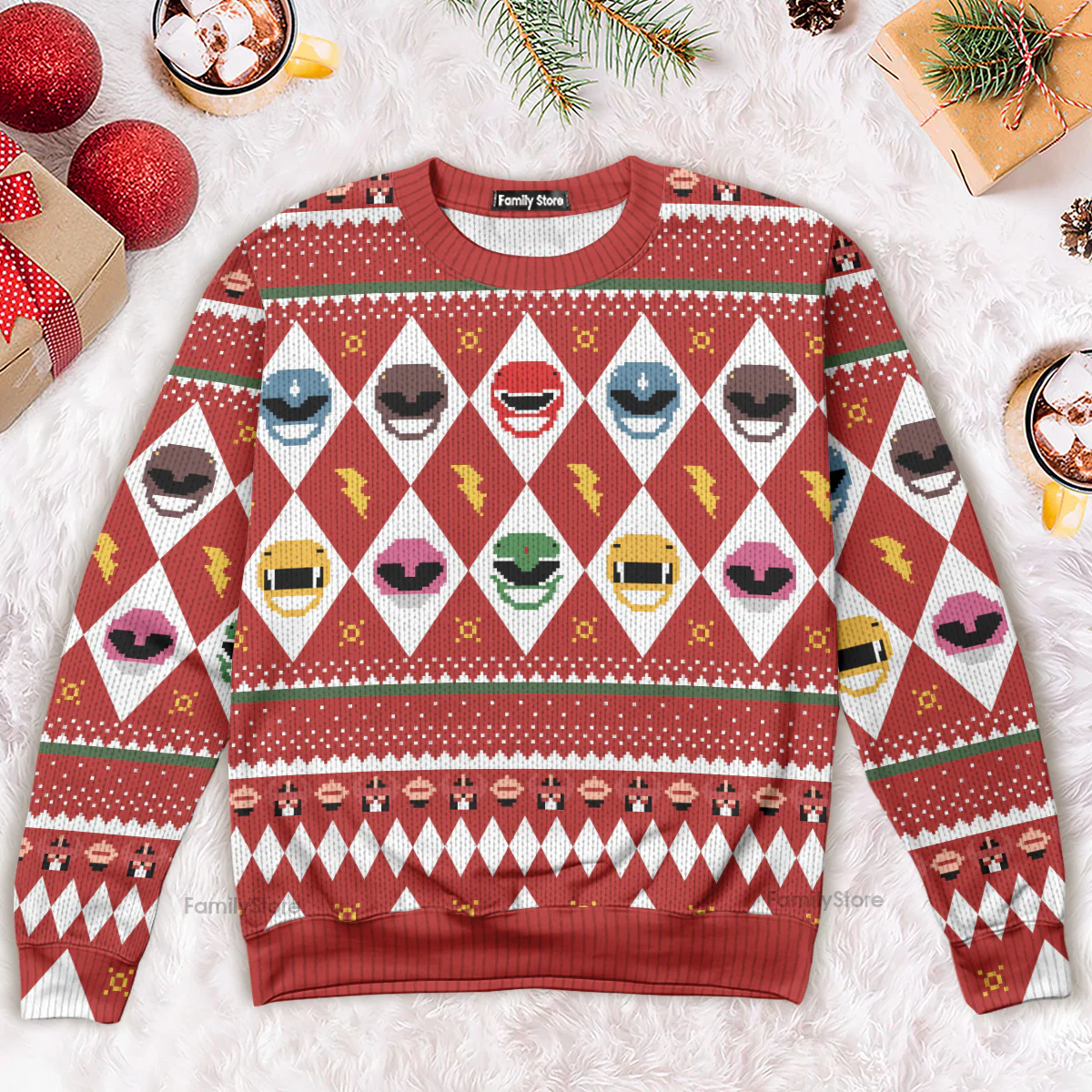 Red Mighty Morphin Power Rangers - Christmas Ugly Sweatshirt - Image 4