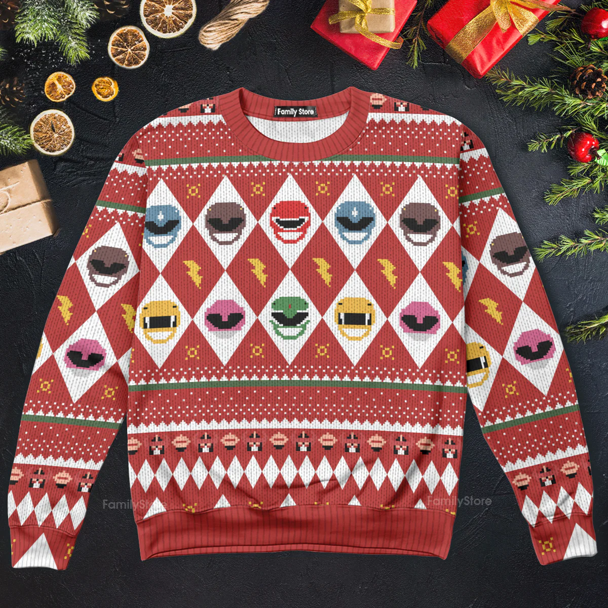 Red Mighty Morphin Power Rangers - Christmas Ugly Sweatshirt - Image 5