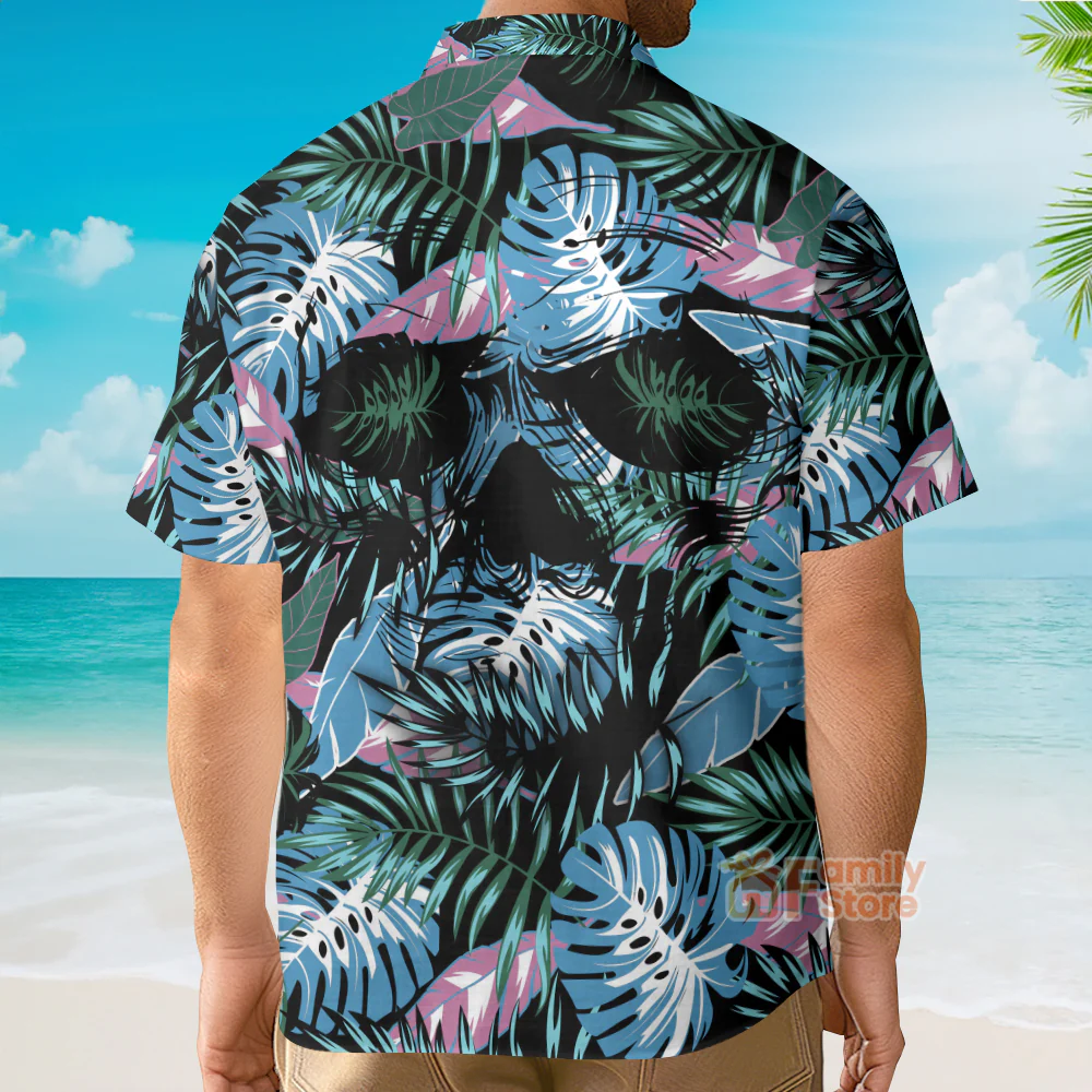 Leaves Tropical Floral Skull - Hawaiian Shirt - Image 4