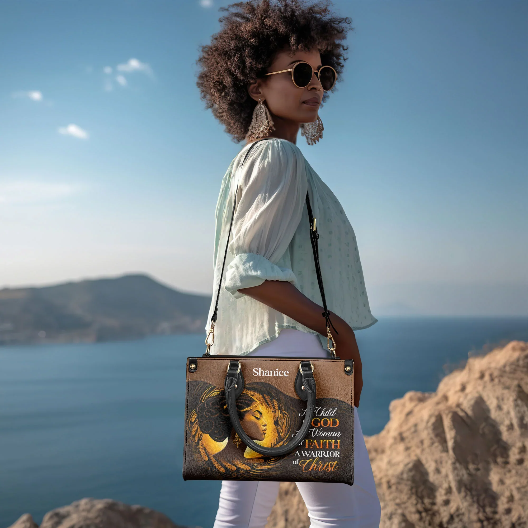A Child Faith Warrior Of God Tote - Personalized Leather Handbag -  Christian Gift For Women | HD95 - Image 6