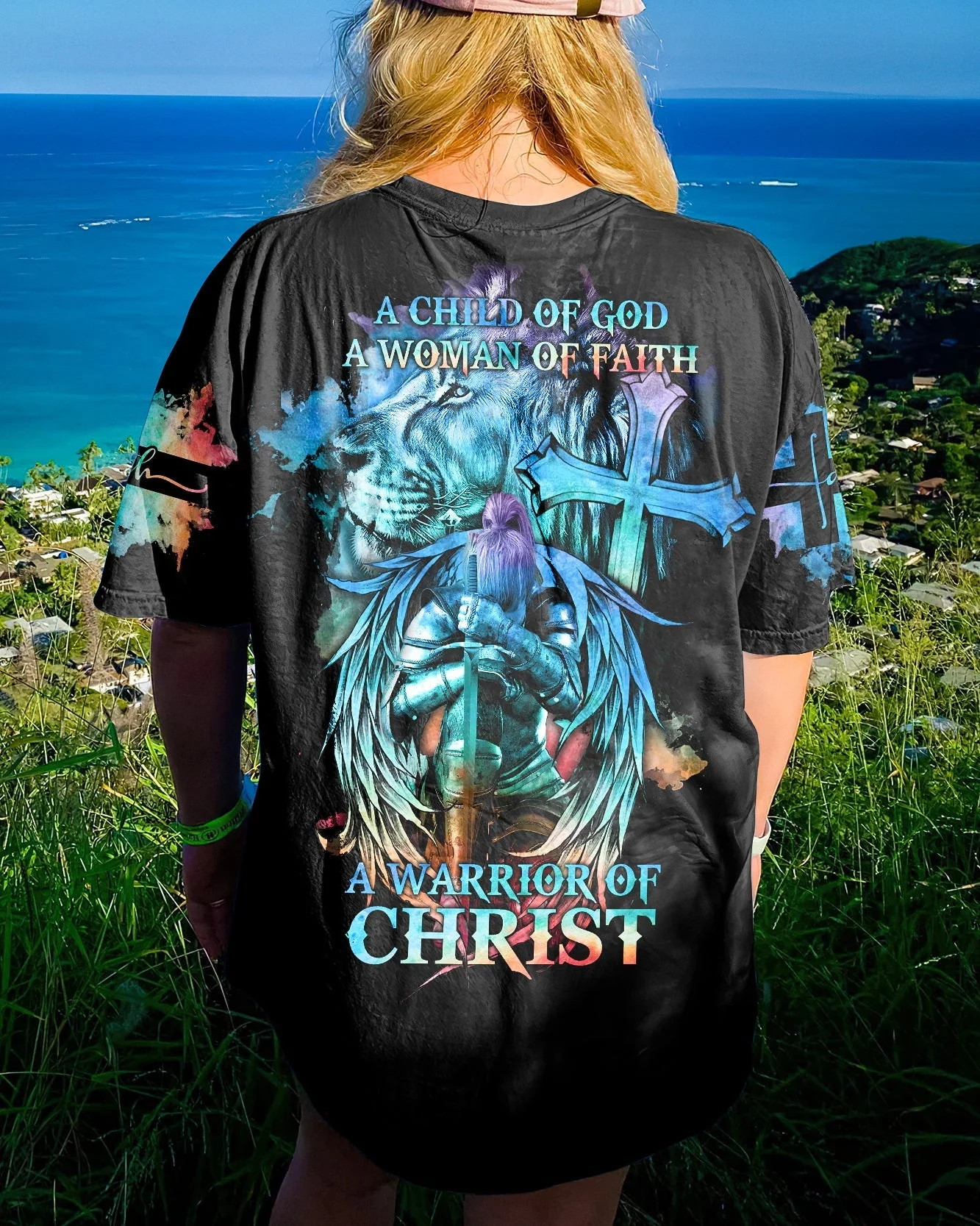 A Child Of God A Woman Of Faith Lion Warrior Women's All Over Print Shirt - Ri2406235 - Image 2