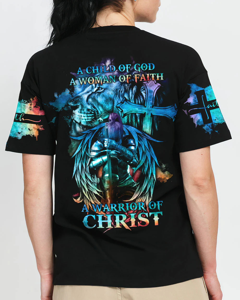 A Child Of God A Woman Of Faith Lion Warrior Women's All Over Print Shirt - Ri2406235 - Image 4