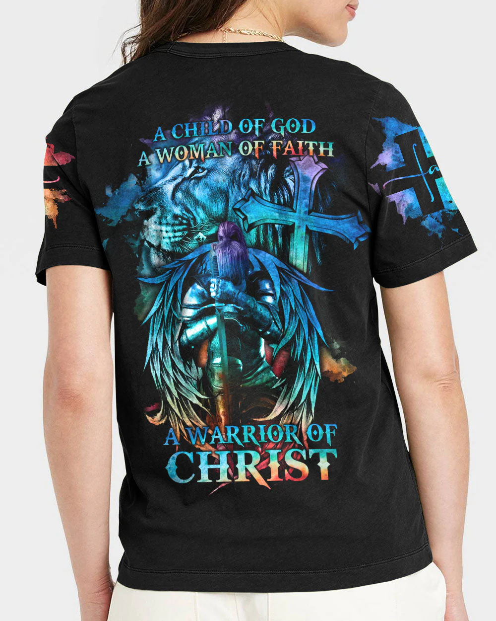 A Child Of God A Woman Of Faith Lion Warrior Women's All Over Print Shirt - Ri2406235 - Image 6