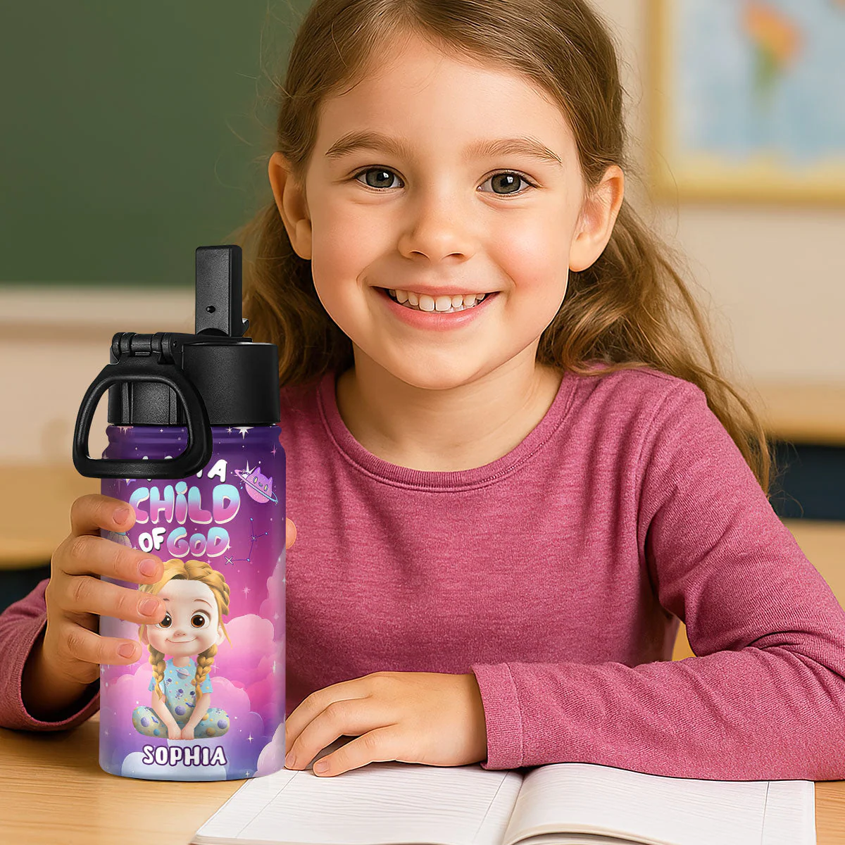 A Child Of God - Personalized Kid Water Bottle - Gift For Kids | GR25 TD118. - Image 4