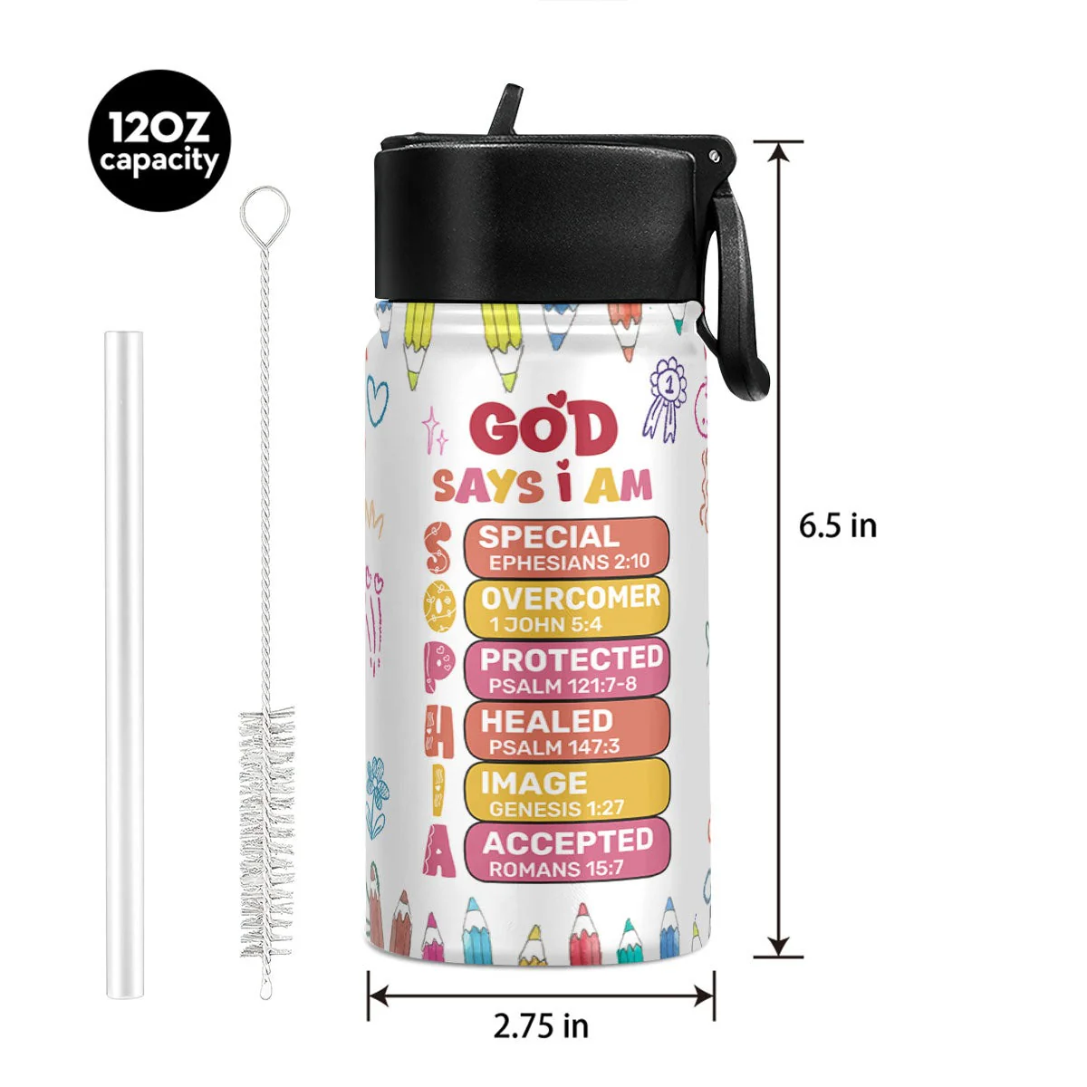 A Child Of God - Personalized Kid Water Bottle - Gift For Kids | GR25 TD118. - Image 5