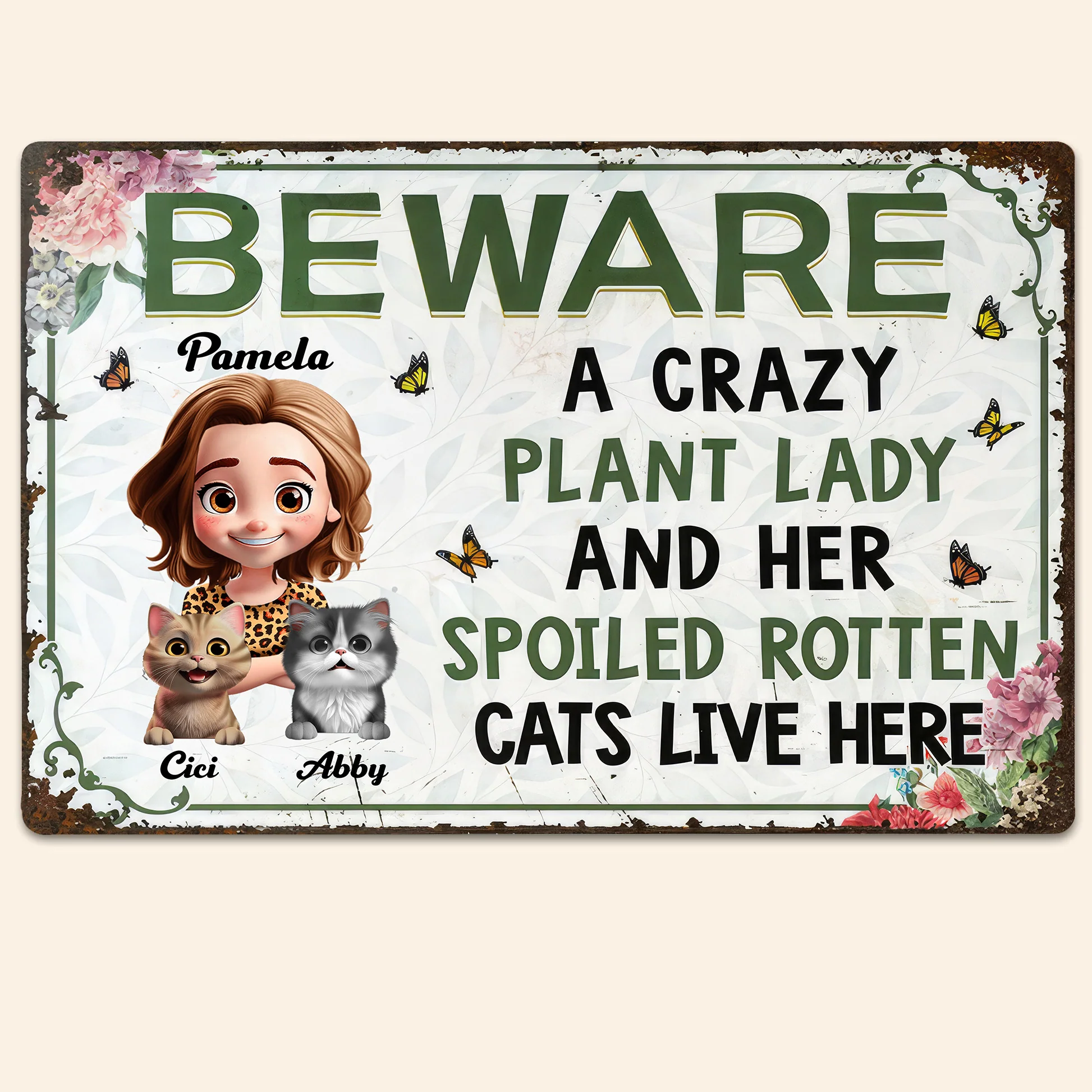 A Crazy Plant Lady & Her Spoiled Rotten Cartoon Cats Live Here - Personalized Metal Sign - Gift For Gardening Lovers, Cat Lovers | CLP16 NA94 - Image 5