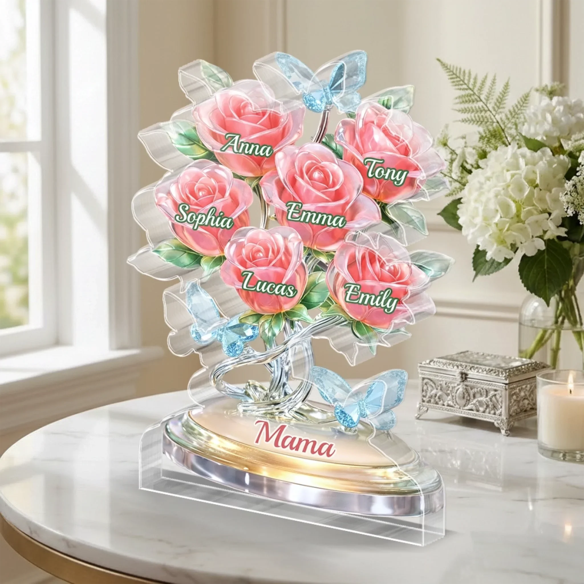 A Family Bouquet, Forever Fresh - Personalized Shape Acrylic Plaque - Gift For Mom, Grandma HN02