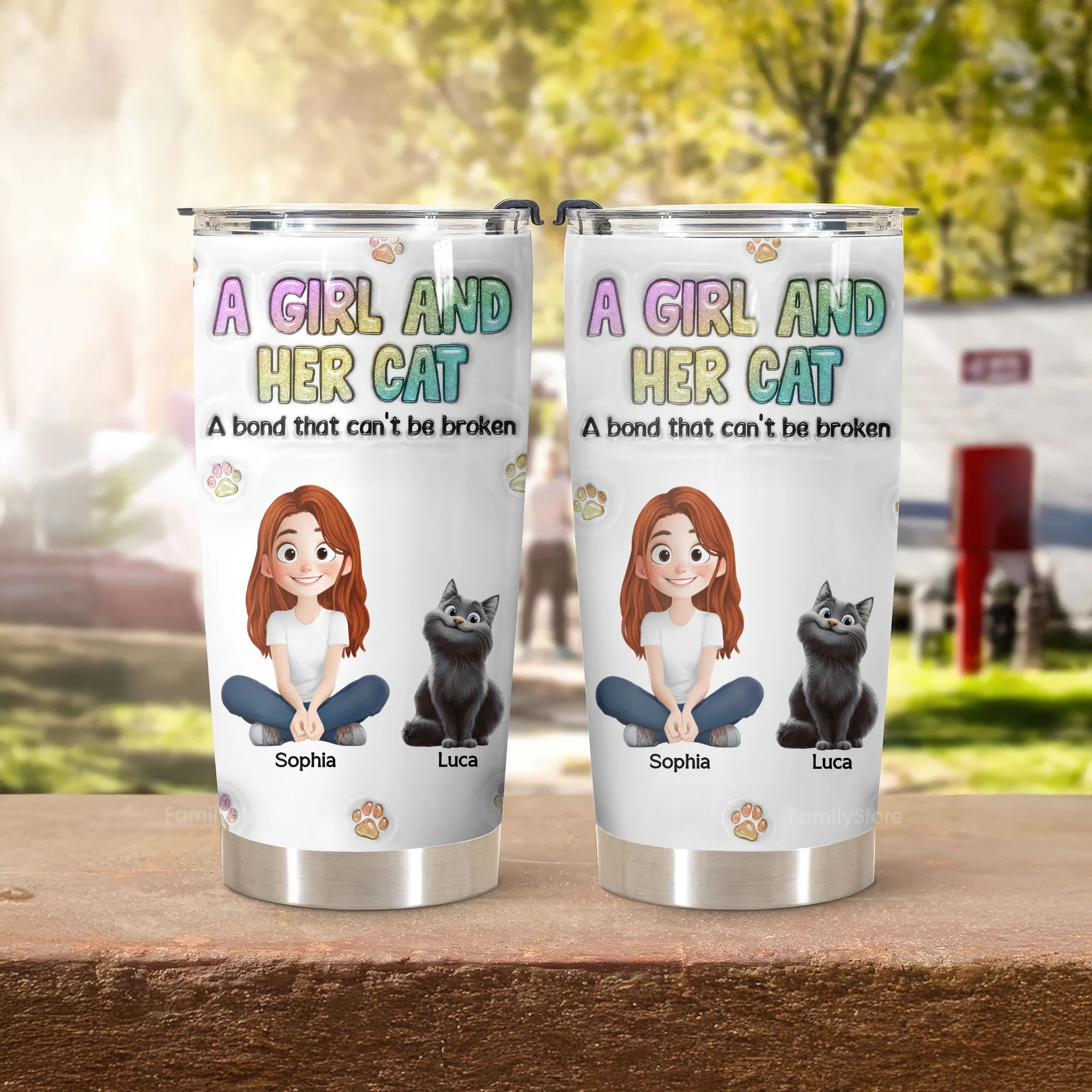A Girl And Her Cat 3D Inflated Effect Cartoon Cat - Personalized Tumbler Cup - Gift for Pet Owners, Pet Lovers, Cat Mom | CLP15 NH96 - Image 4