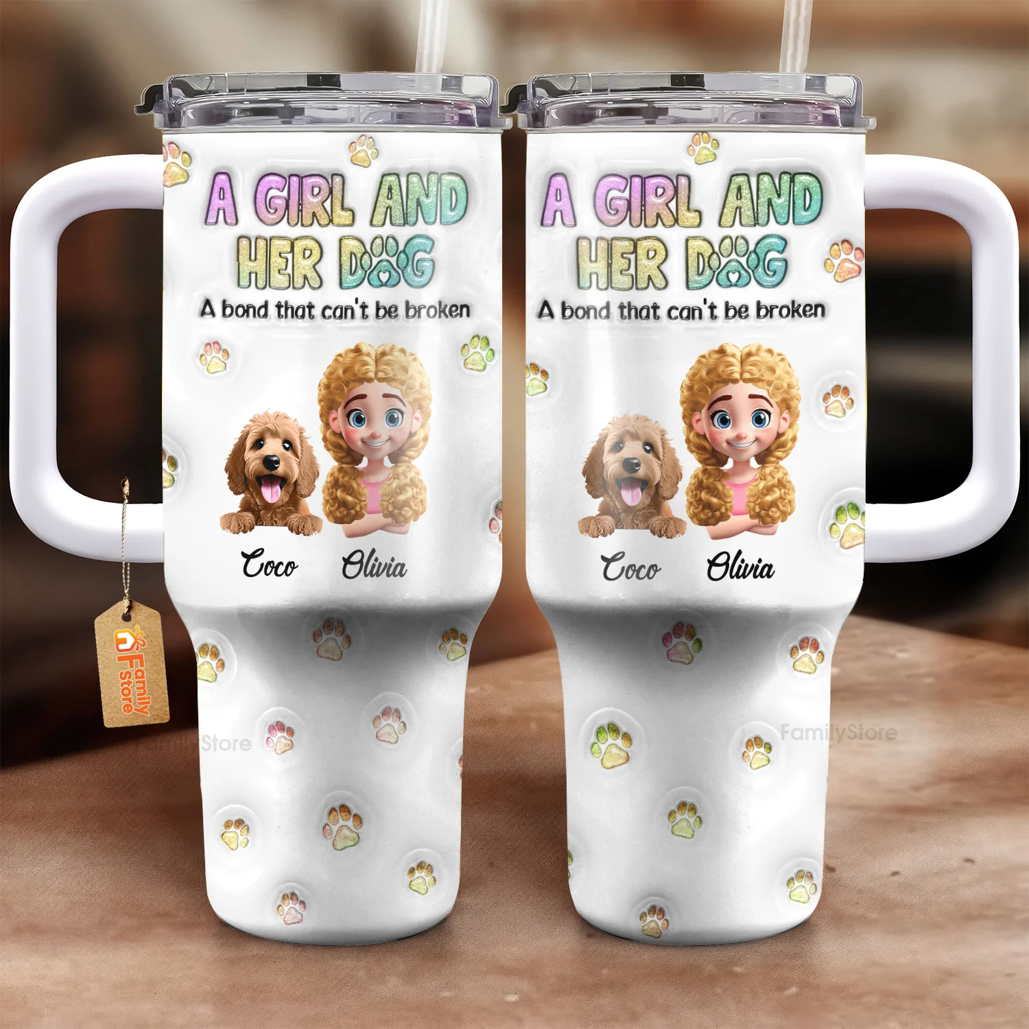 A Girl And Her Dog 3D Inflated Effect Cartoon Dog - Personalized 40oz Tumbler Cup With Straw - Gift for Pet Owners, Pet Lovers, Dog Mom | CLP16 NH96