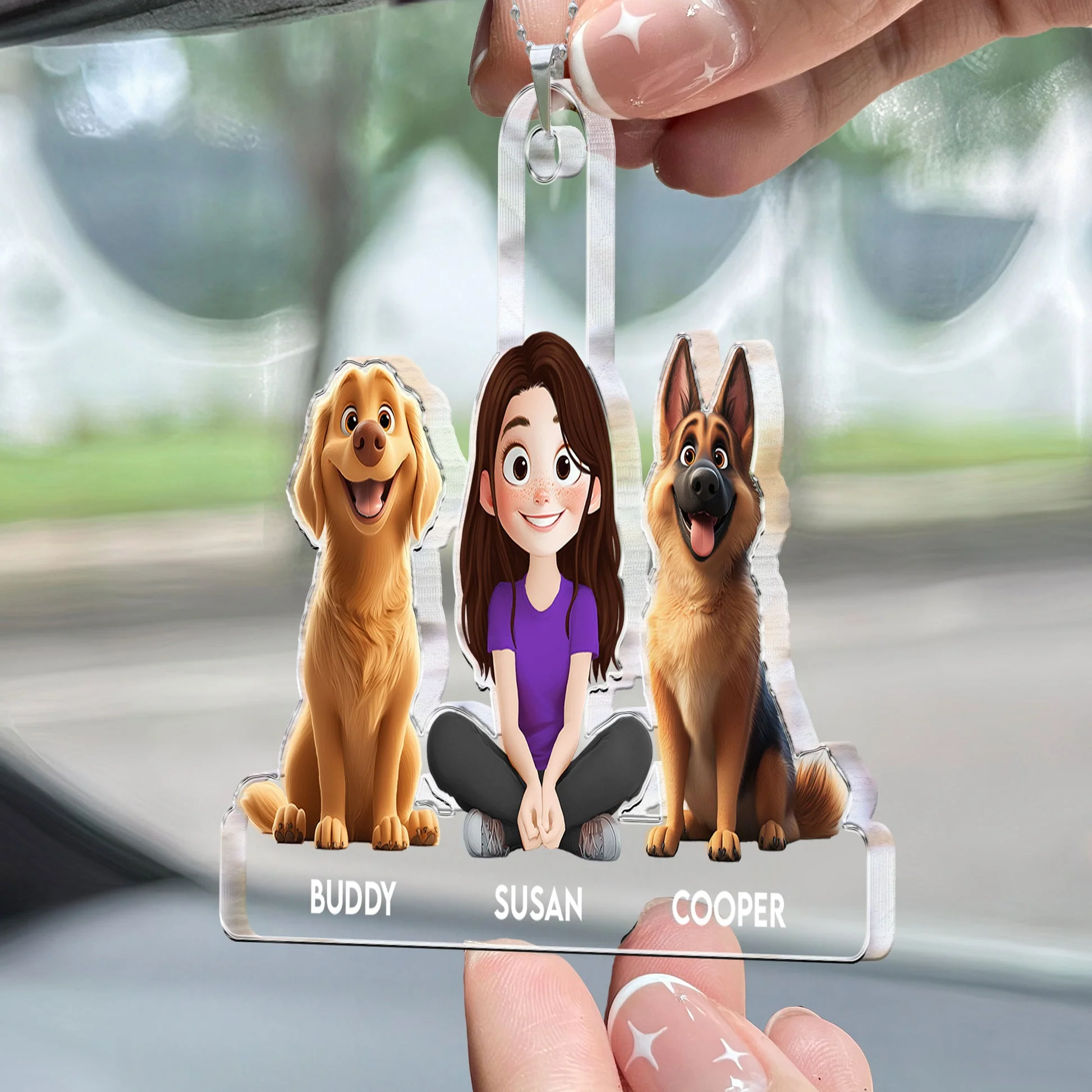 A Girl And Her Cartoon Pet - Personalized Car Hanging Ornament - Gift For Pet Lovers, Dog Lovers, Cat Lovers | CLP15 NA94 - Image 2