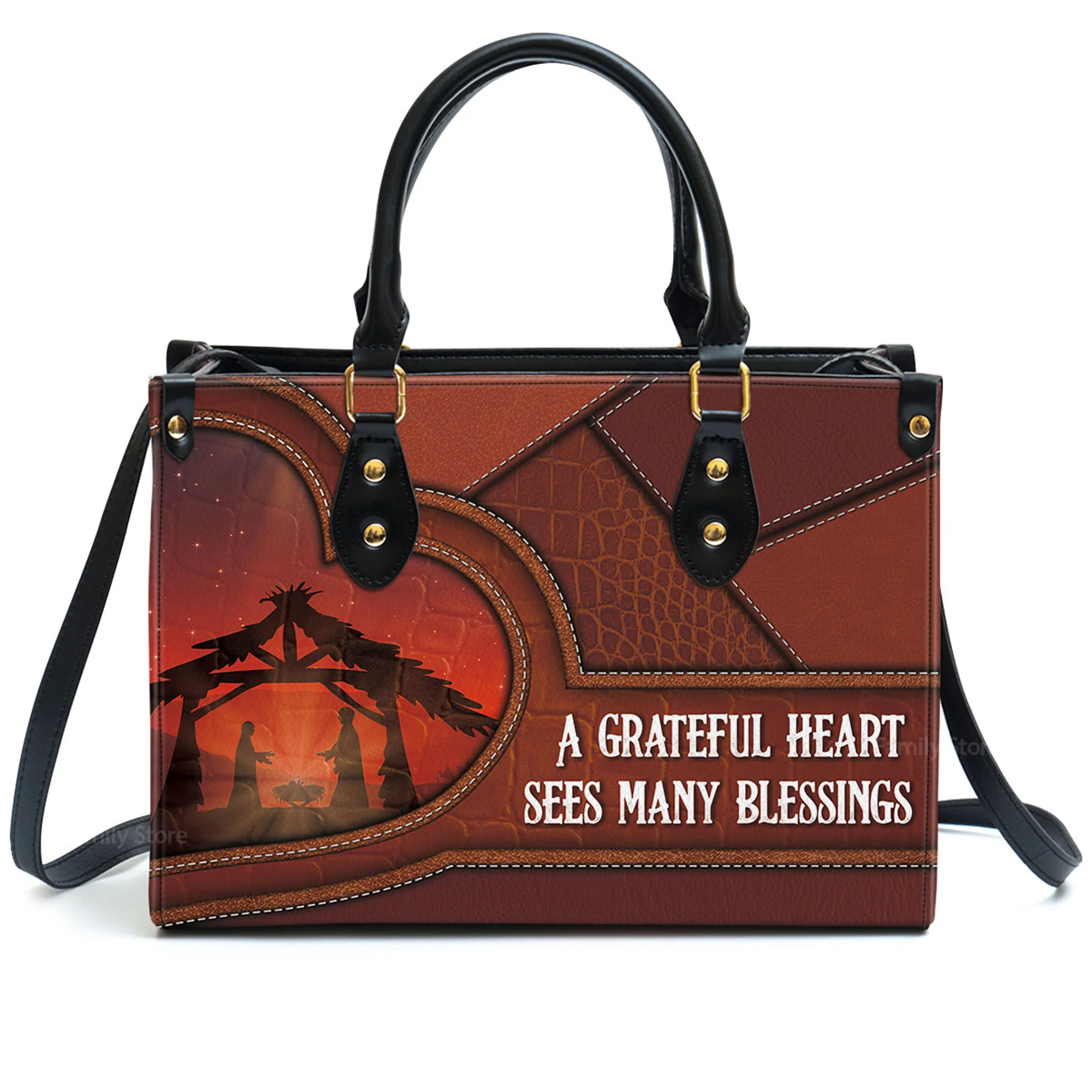 A Grateful Heart Sees Many Blessings - Scripture Gifts For Women Of God - Personalized Leather Handbag With Handle - AT4080606 - Image 2