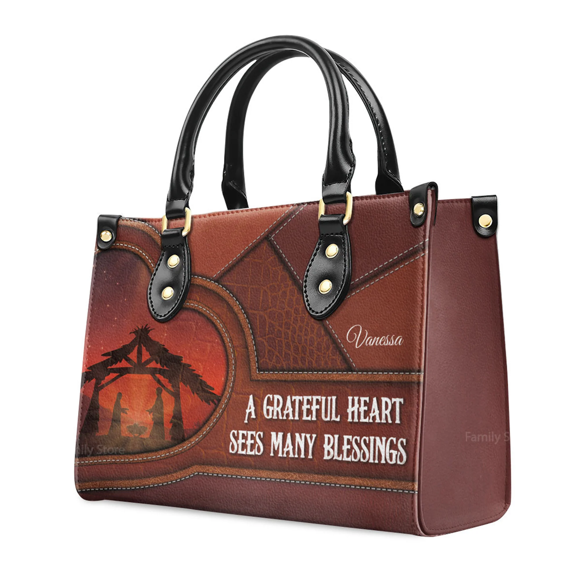 A Grateful Heart Sees Many Blessings - Scripture Gifts For Women Of God - Personalized Leather Handbag With Handle - AT4080606 - Image 3