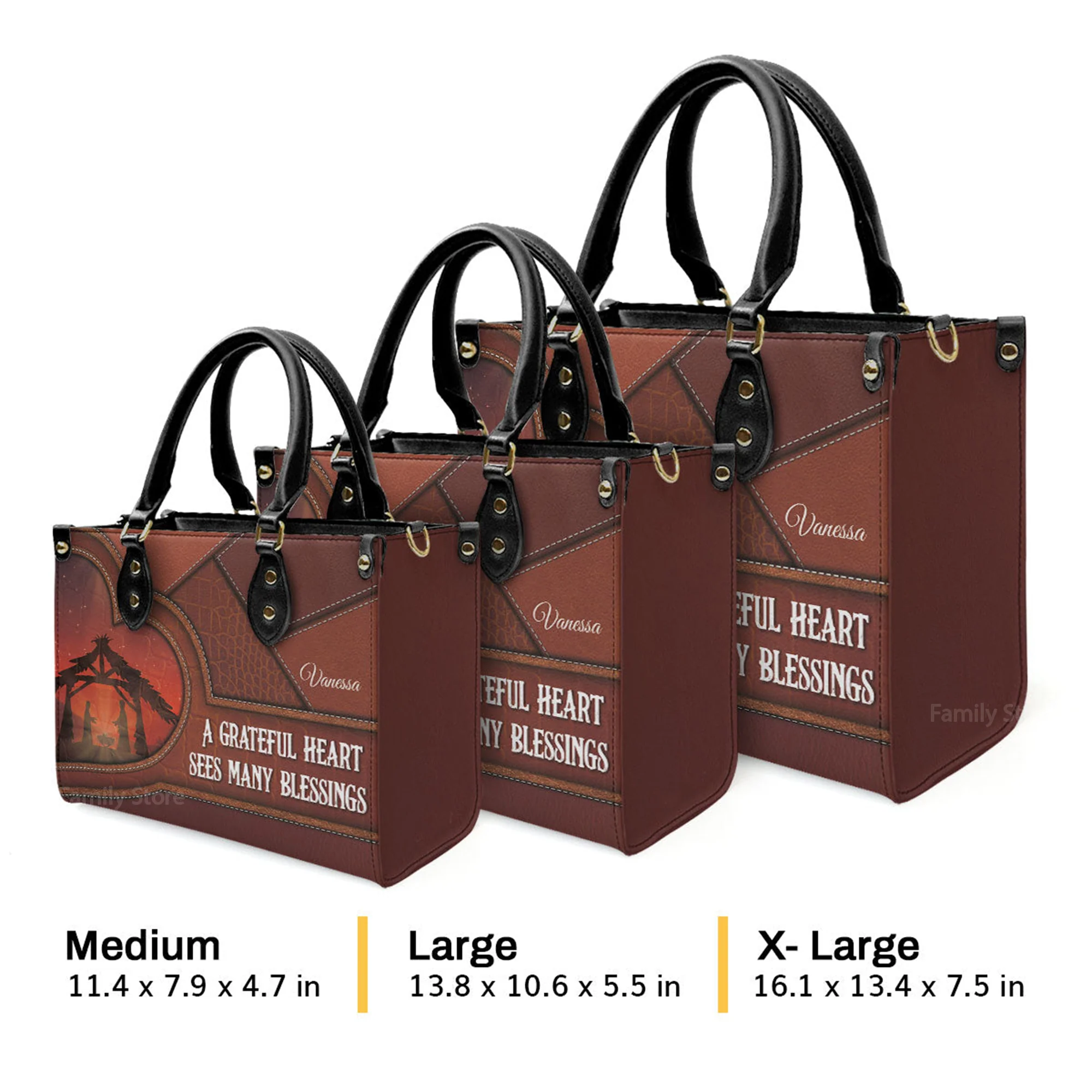 A Grateful Heart Sees Many Blessings - Scripture Gifts For Women Of God - Personalized Leather Handbag With Handle - AT4080606 - Image 4
