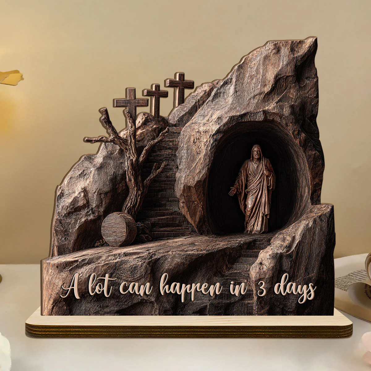 A Lot Can Happen In 3 Days - Shaped Wooden Plaque - Christian Gift For Him BA01 - Image 3