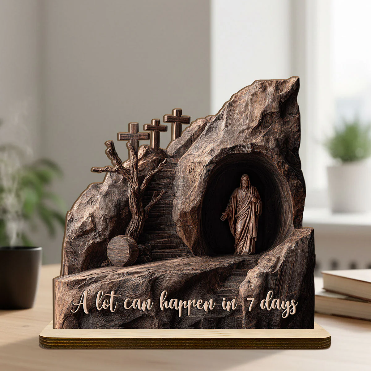 A Lot Can Happen In 7 Days - Shaped Wooden Plaque - Christian Gift For Him BA01