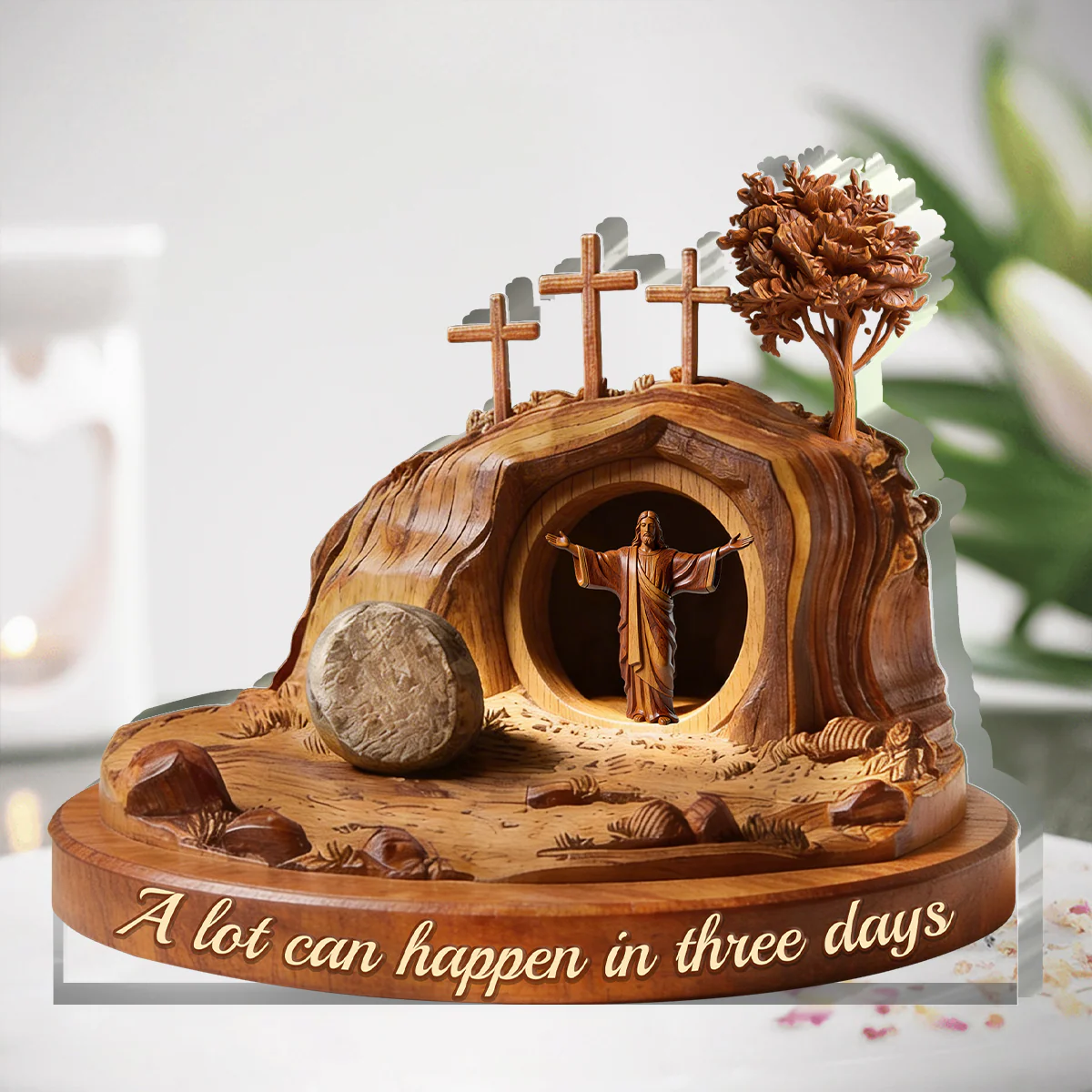A lot can happen in three days - Custom Shaped Acrylic Plaque - Christian Gift For Him BA01