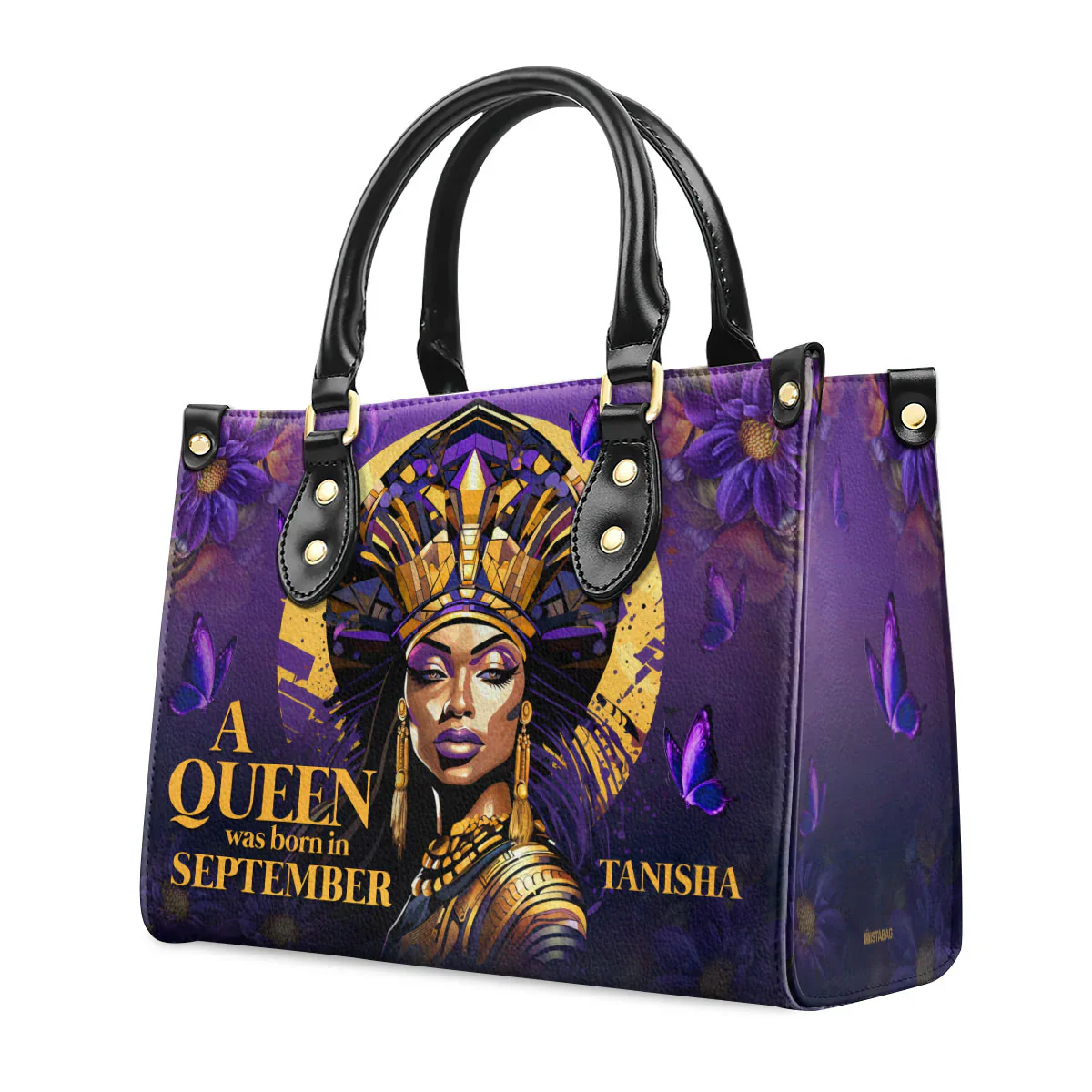 A Queen Was Born In Tote - Custom Name & Birth Month Leather Handbag - Birthday Gift for Black Women HD95 - Image 3
