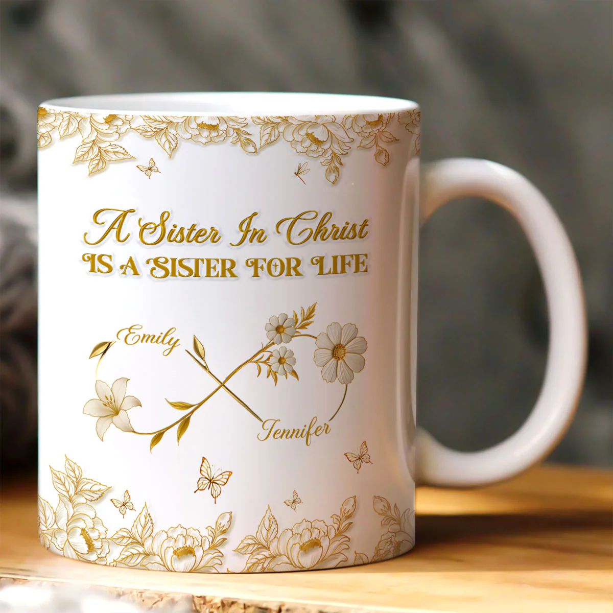 A Sister In Christ Is A Sister For Life - Custom 3D Inflated Effect Personalized White Edge-to-Edge Mug - Christian Gift