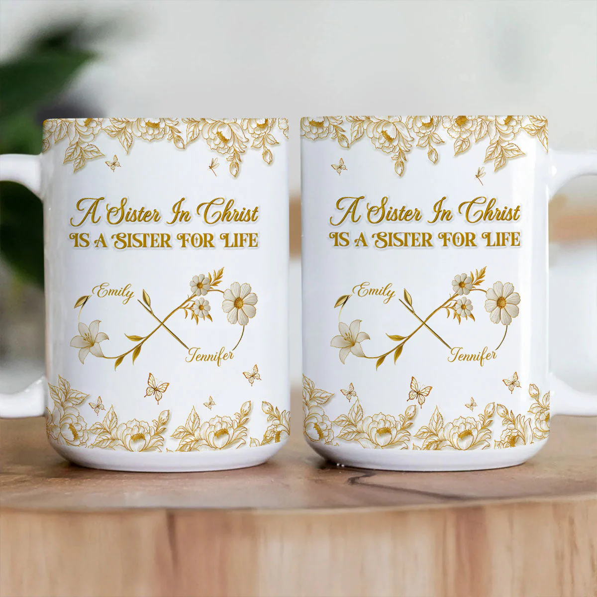 A Sister In Christ Is A Sister For Life - Custom 3D Inflated Effect Personalized White Edge-to-Edge Mug - Christian Gift - Image 3