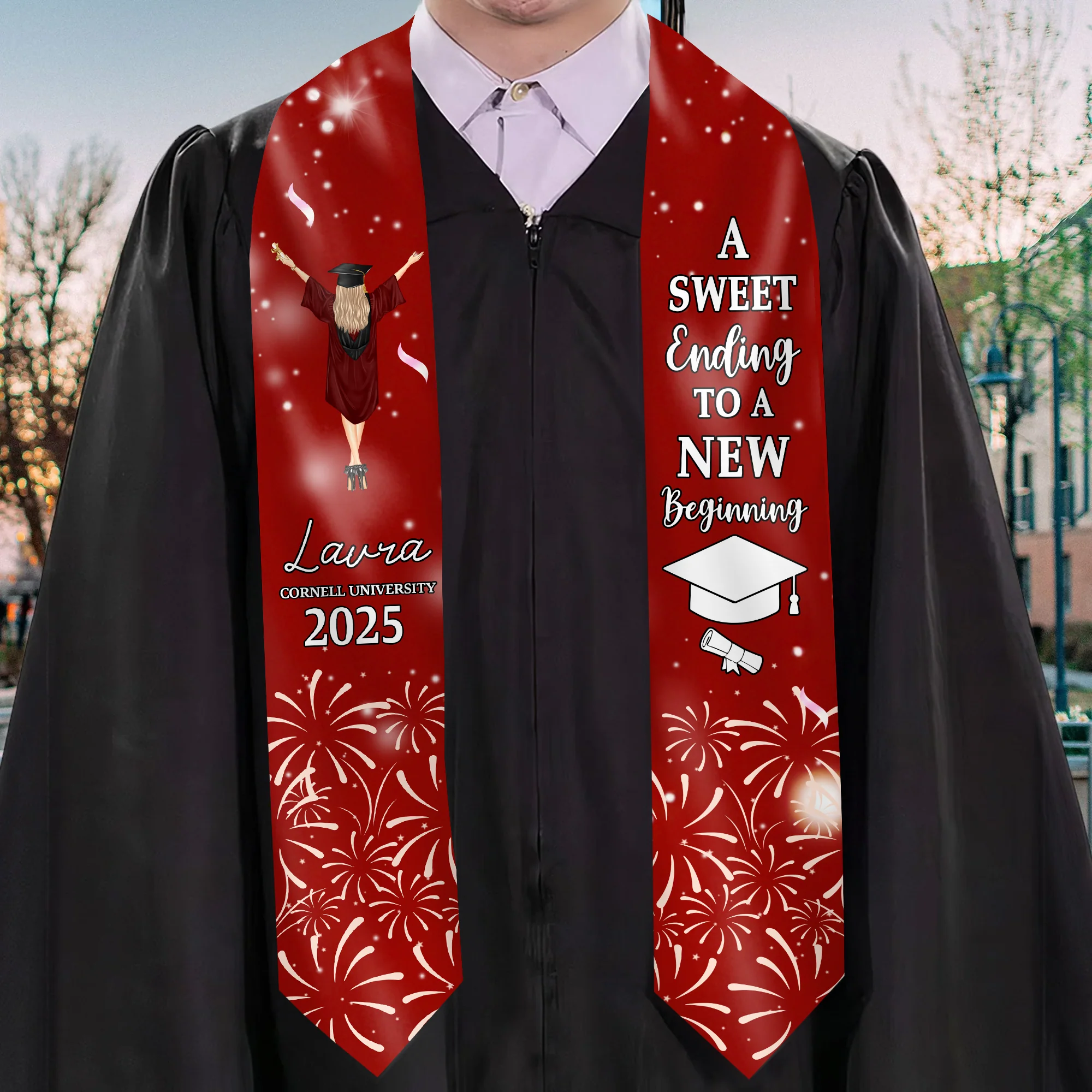A Sweet Ending To A New Beginning - Personalized Graduation Stoles - Graduation Gift, Senior Gift | GR4 NH96 - Image 2