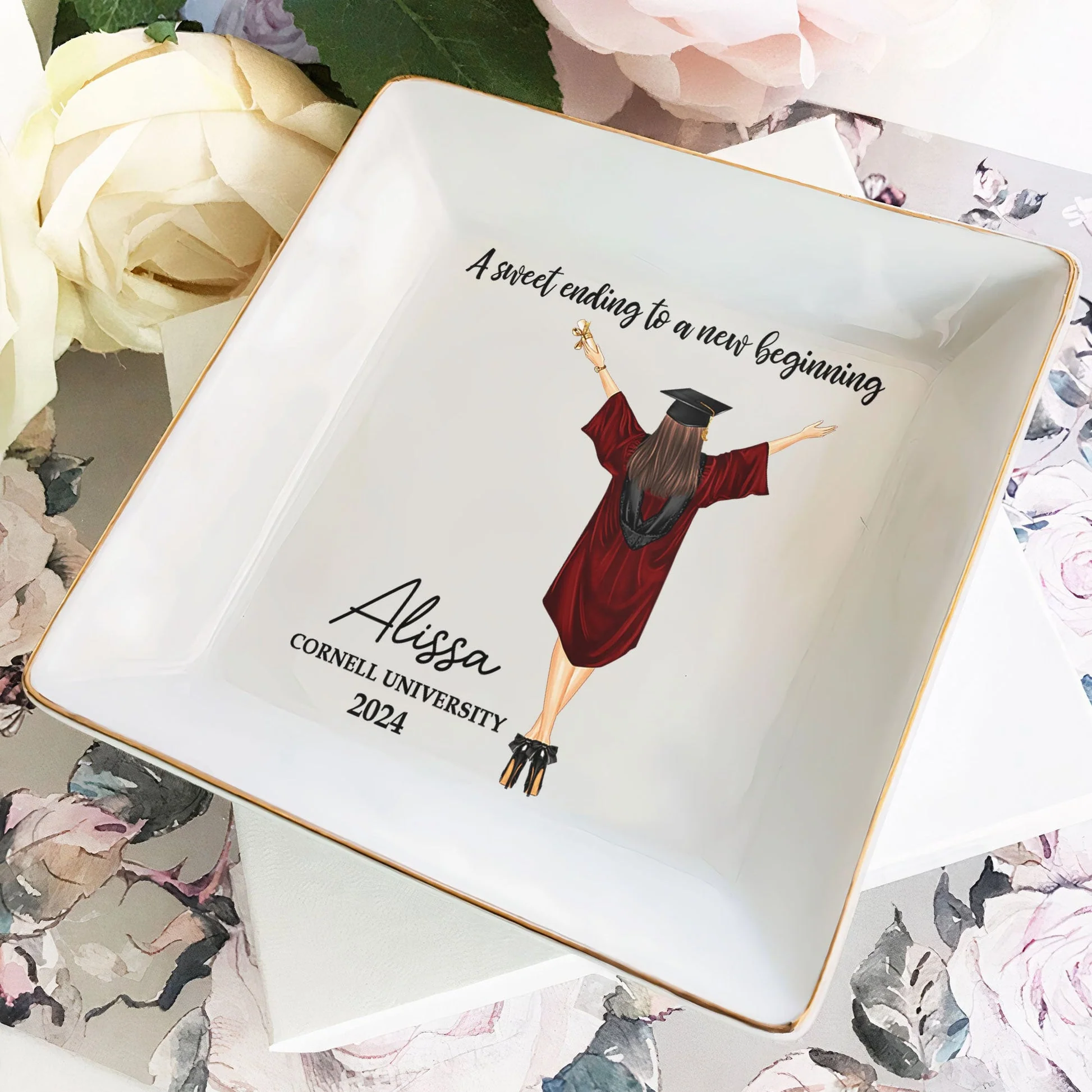 A Sweet Ending To A New Beginning - Personalized Jewelry Dish - Graduation Gift - GR4 PT - Image 2