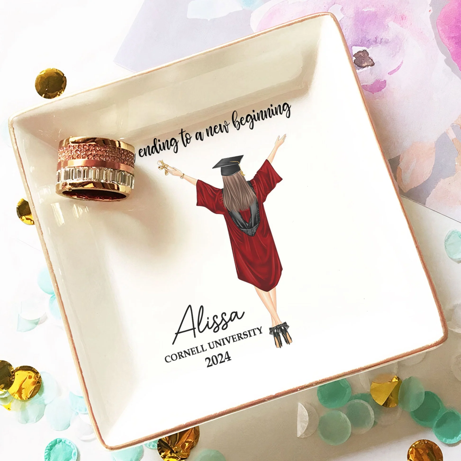 A Sweet Ending To A New Beginning - Personalized Jewelry Dish - Graduation Gift - GR4 PT - Image 3