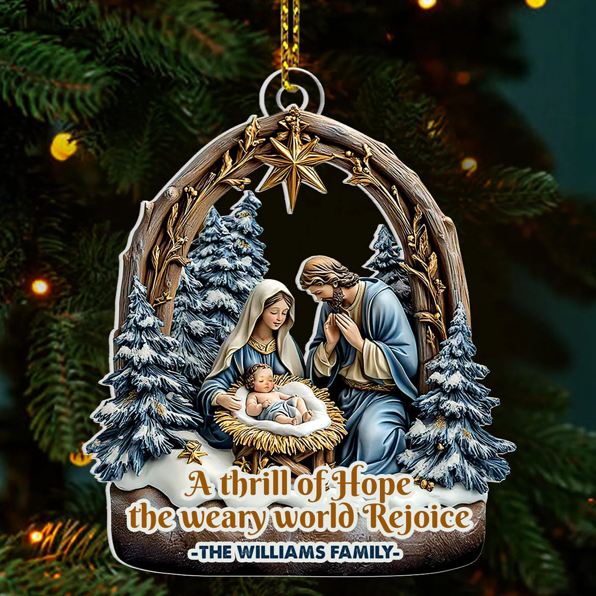 A Thrill Of Hope The Weary World Rejoice | Personalized 1-Side Acrylic Ornament - Image 2