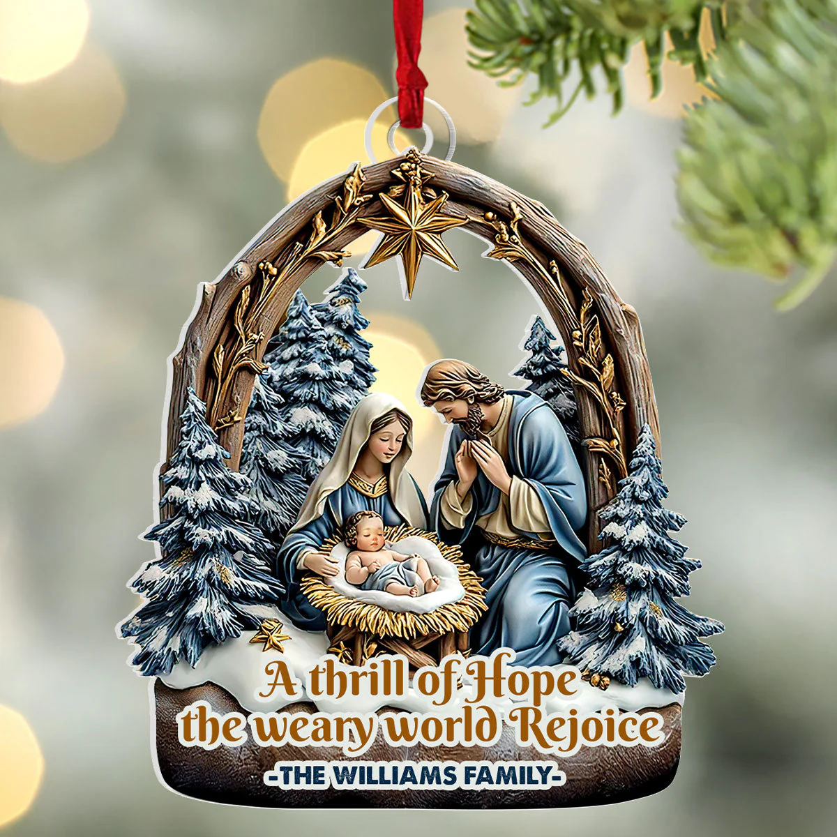 A Thrill Of Hope The Weary World Rejoice | Personalized 1-Side Acrylic Ornament - Image 3