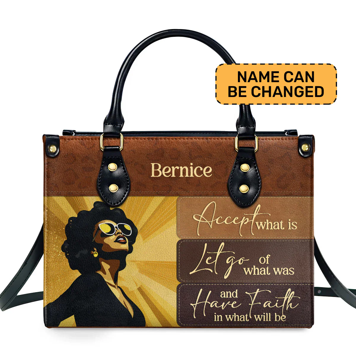 Accept Let Go Have Faith Tote - Custom Inspirational Leather Handbag - Gift For Black Women | HD95