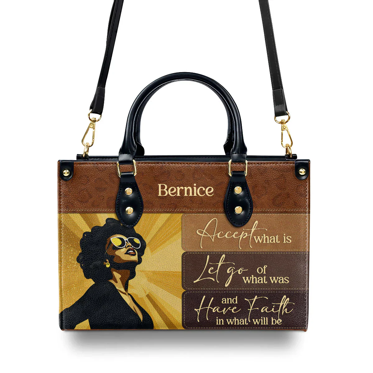 Accept Let Go Have Faith Tote - Custom Inspirational Leather Handbag - Gift For Black Women | HD95 - Image 3