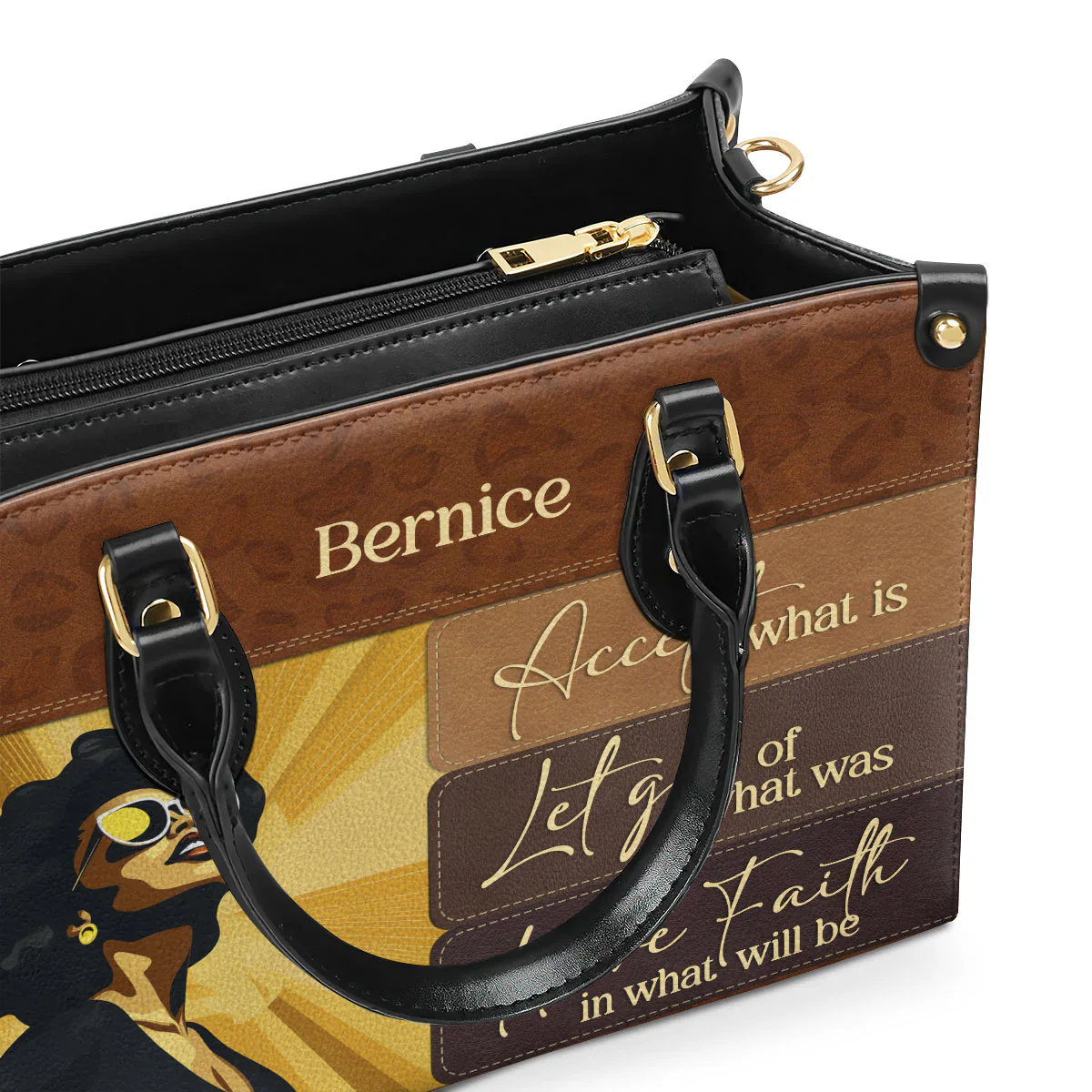 Accept Let Go Have Faith Tote - Custom Inspirational Leather Handbag - Gift For Black Women | HD95 - Image 4