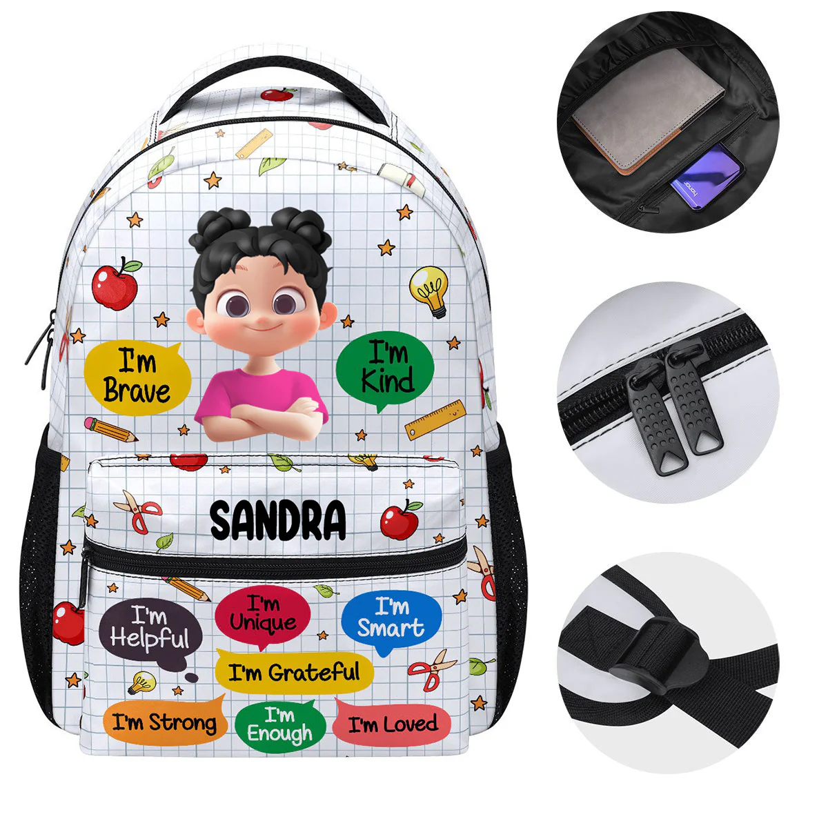 Affirmation I'm Kind I'm Brave Kids - Personalized Canvas Backpack | GR29 PT - Image 5