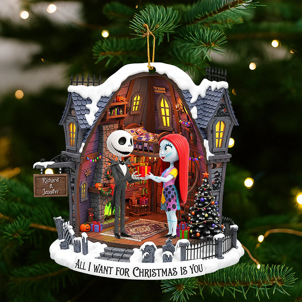 All I Want For Christmas Is You - Personalized Acrylic Ornament - Christmas Gift For Spooky Couple, Wife, Husband HH01