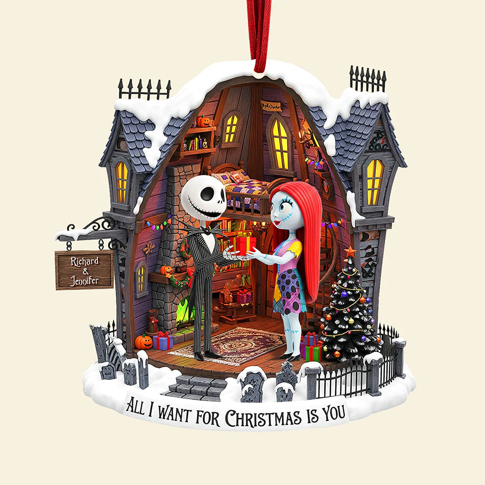 All I Want For Christmas Is You - Personalized Acrylic Ornament - Christmas Gift For Spooky Couple, Wife, Husband HH01 - Image 4