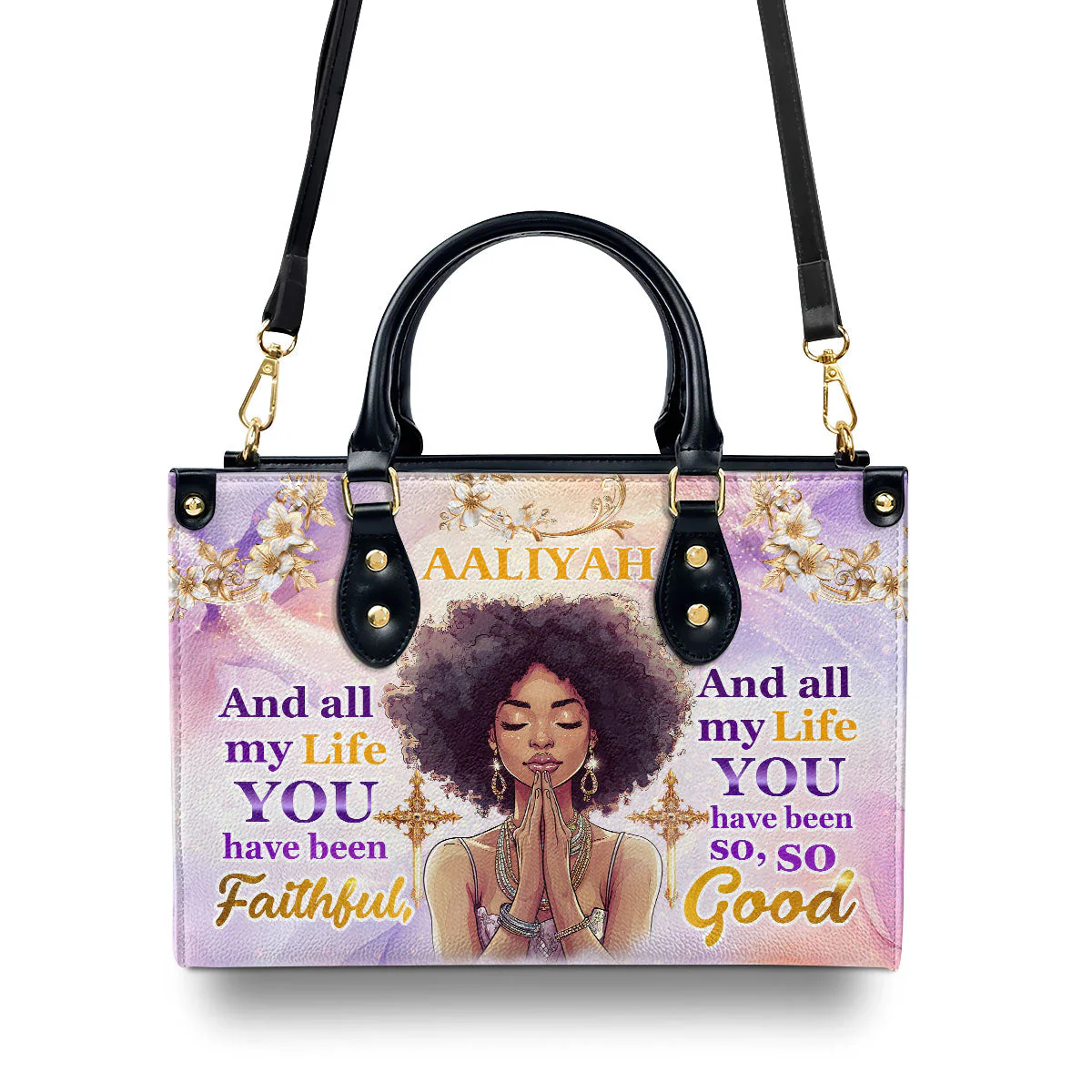 All My Life Faithful So Good - Custom Name Leather Handbag - Christian Gift For Black Queen HD95 - Image 4