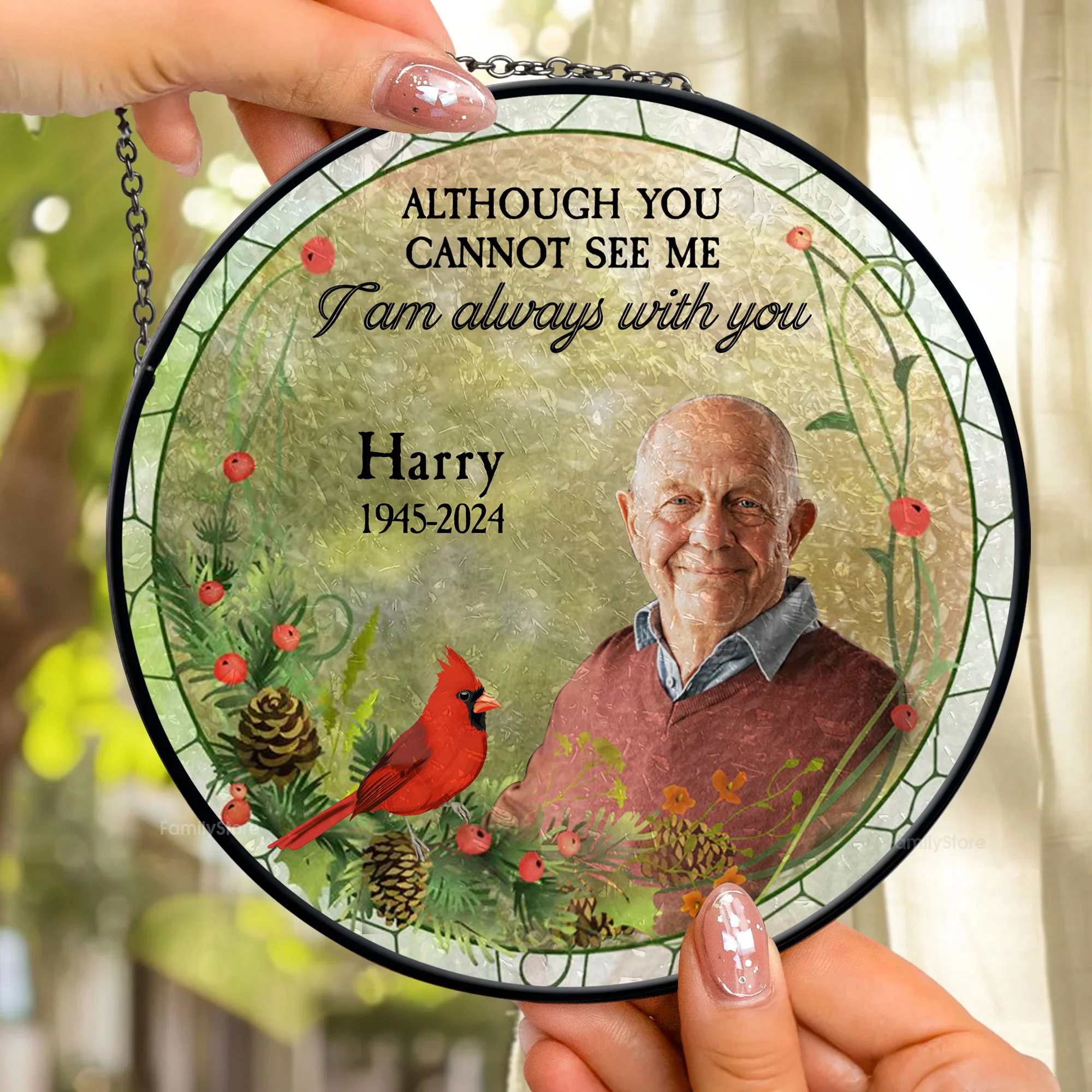 Although You Cannot See Me I Always With You - Memorial Gift - Personalized Stained Glass Window Hanging Suncatcher - NA94 - Image 2