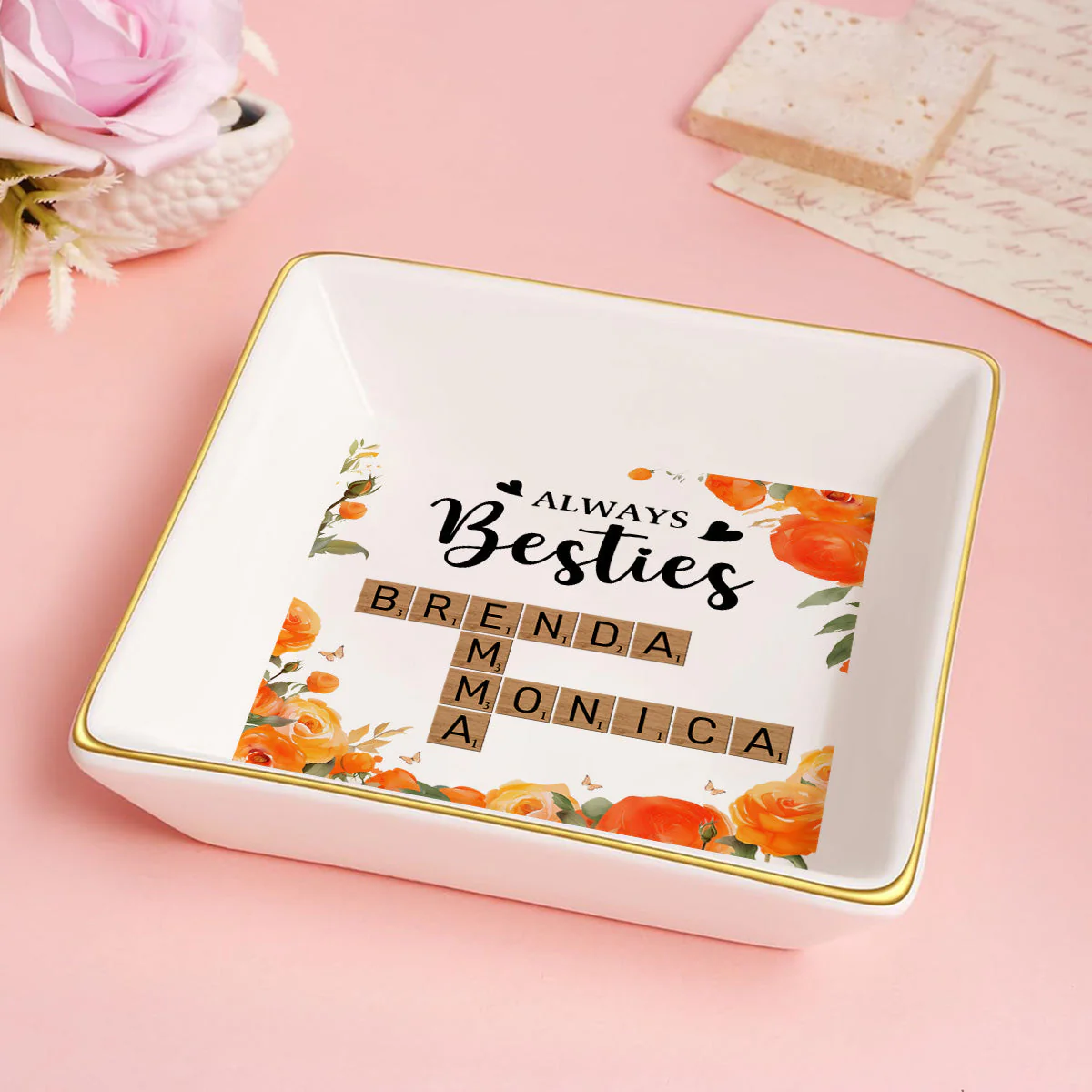 Always Besties Crossword Puzzle - Personalized Jewelry Dish - Gift For Bestie, Sister NH96 - Image 3