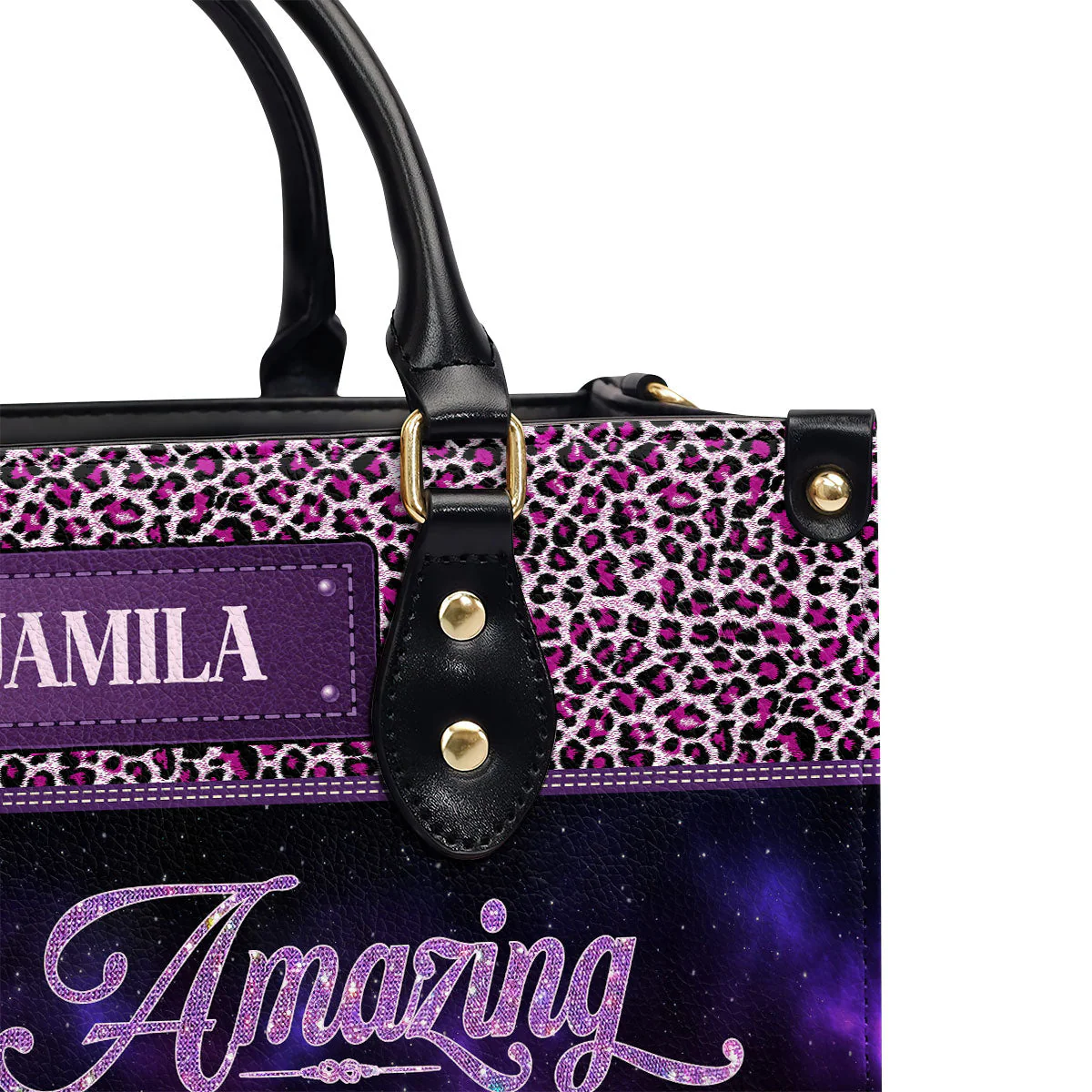 Amazing Grace Purple Floral Leopard - Personalized African Faith Leather Handbag - Gift For Her HD95 - Image 4