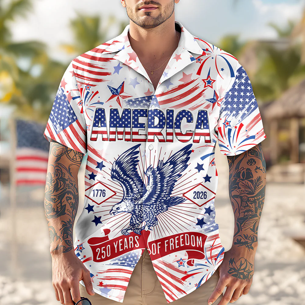 America 250 Years Of Freedom - Hawaiian Shirt - Gift for Dad, Husband, Grandpa HN02 - Image 2