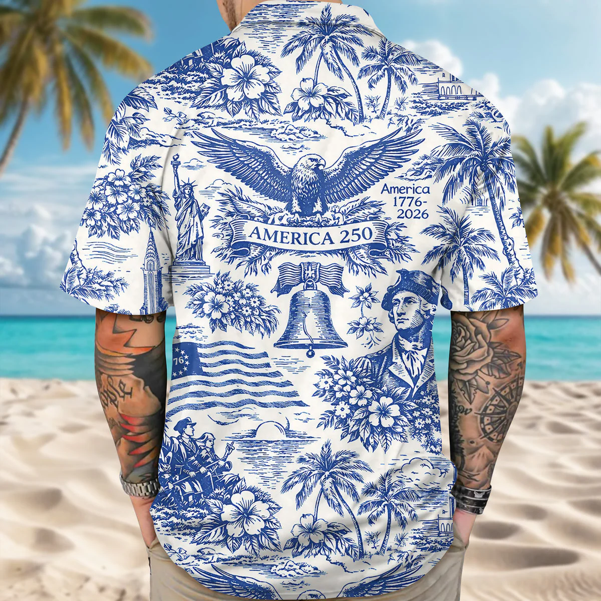 America 250th Anniversary Toile De Jouy Style Patriotic - Hawaiian Shirt - Gift for Dad, Husband, Grandpa | HN02 - Image 4