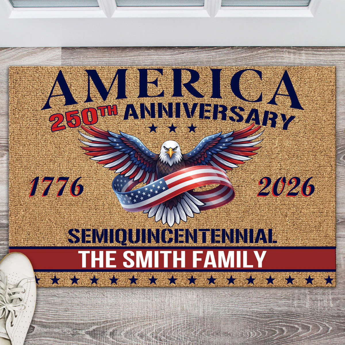 America 250th Anniversary With Eagle - Personalized Doormat - Patriotic Gift For Family HN02