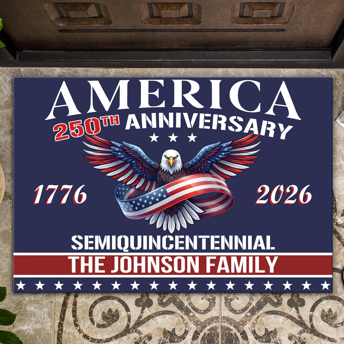 America 250th Anniversary With Eagle - Personalized Doormat - Patriotic Gift For Family HN02 - Image 2