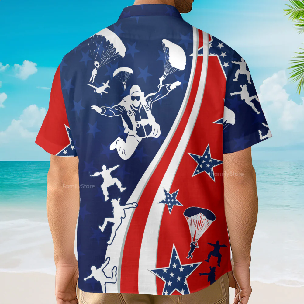 America Parachute Jump Cool Hawaiian Shirt - Image 3