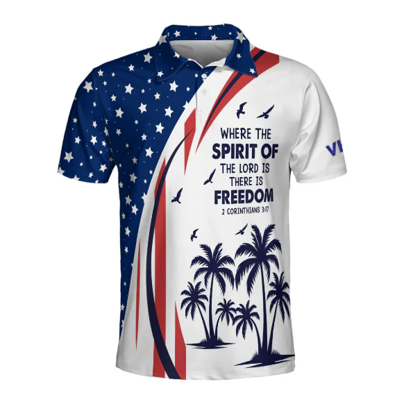 American Flag Christian Freedom Patriotic - Personalized Polo Shirt - Gift for Him