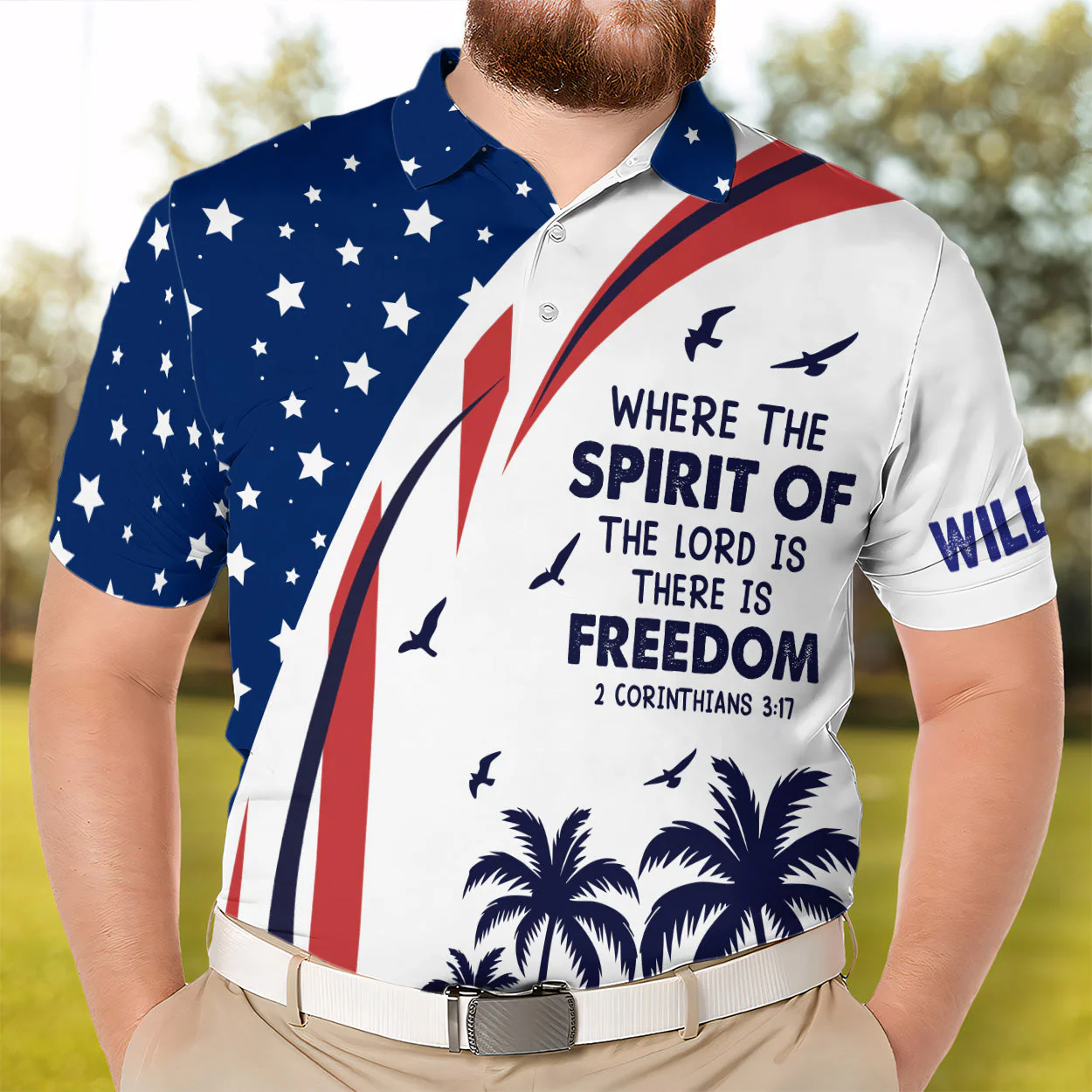 American Flag Christian Freedom Patriotic - Personalized Polo Shirt - Gift for Him - Image 3